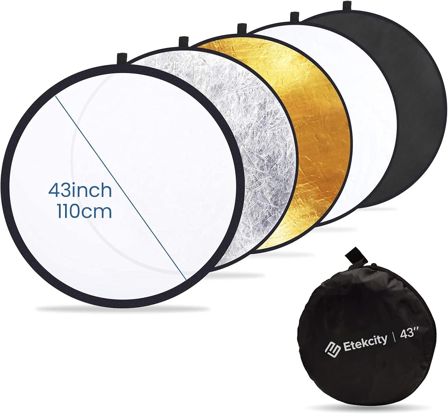 imageEtekcity 24quot 60cm 5in1 Photography Reflector MultiDisc Light Reflectors for Photography Collapsible with Bag  Translucent Silver Gold White and Black43 Inch
