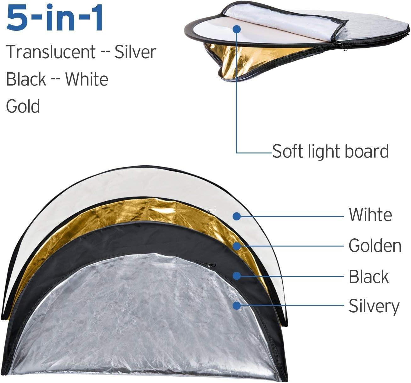 imageEtekcity 24quot 60cm 5in1 Photography Reflector MultiDisc Light Reflectors for Photography Collapsible with Bag  Translucent Silver Gold White and Black24 Inch