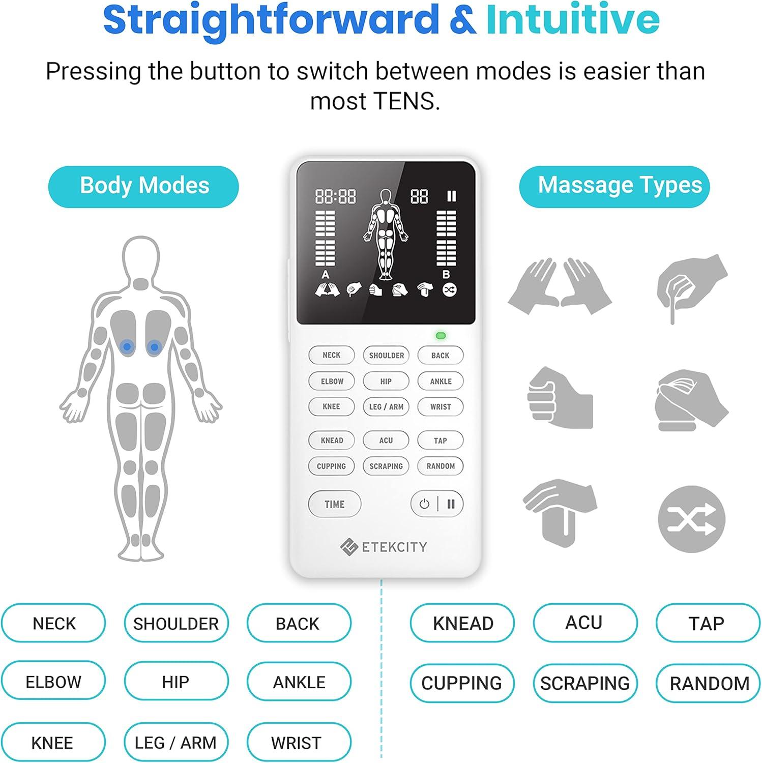 imageEtekcity 4Channel Rechargeable TENS Unit  Muscle Stimulator for DrugFree Pain Relief AfterExercise Relaxation Physical Therapy 8 Electrode Pads Back Neck Shoulder Sciatica Period Cramps