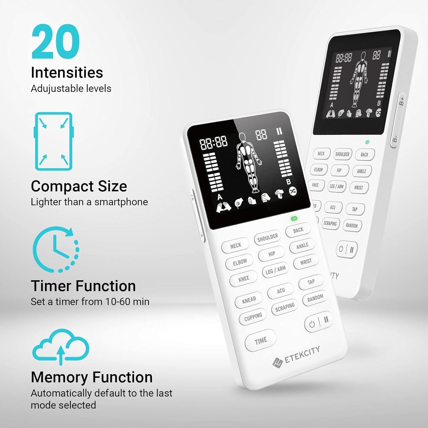 imageEtekcity 4Channel Rechargeable TENS Unit  Muscle Stimulator for DrugFree Pain Relief AfterExercise Relaxation Physical Therapy 8 Electrode Pads Back Neck Shoulder Sciatica Period Cramps
