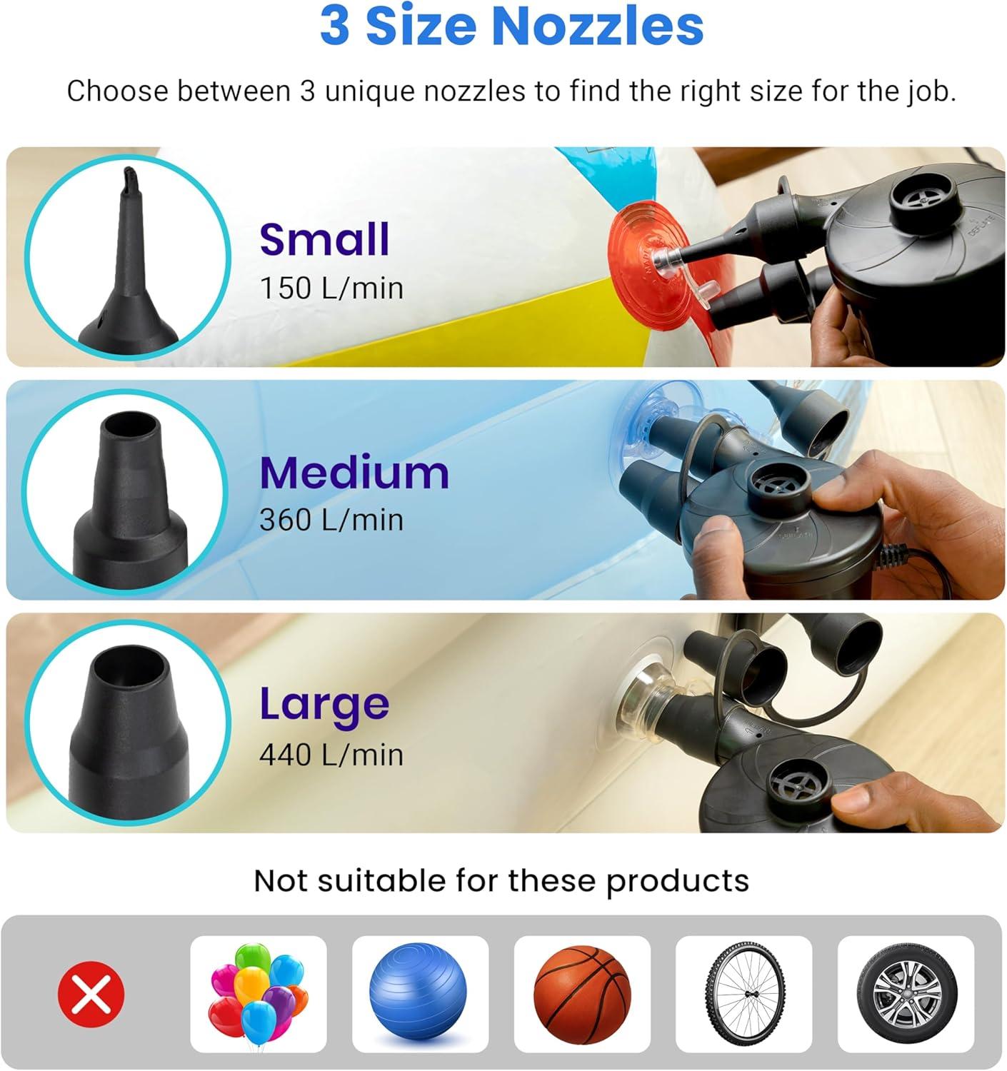 imageEtekcity Air Pump for Inflatables Portable Electric Air Mattress Pump QuickFill Perfect InflatorDeflator for Couch Blow up Pool Floats Raft Bed Boat Toy with Nozzles 110120V BlackBlack