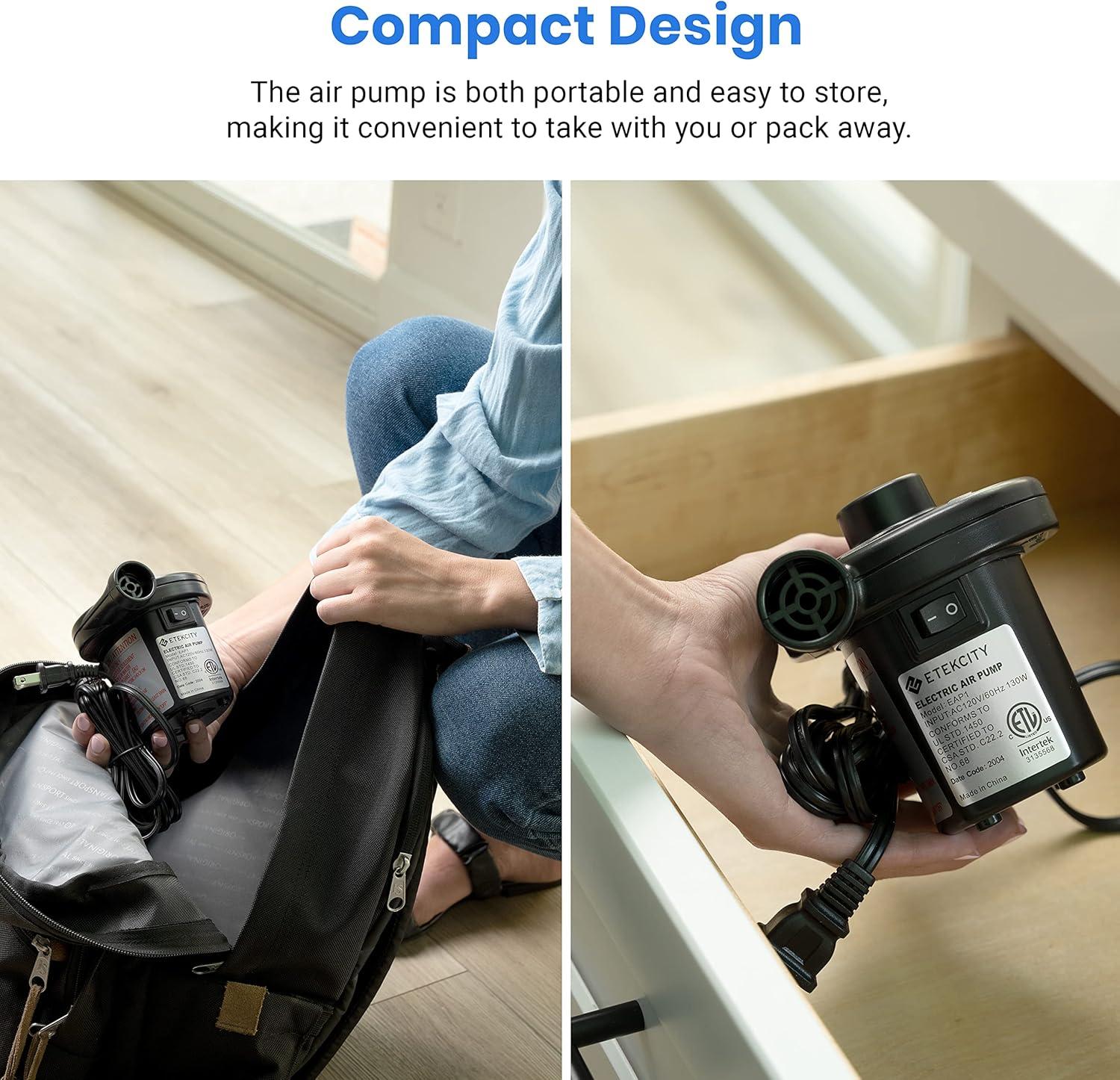 imageEtekcity Air Pump for Inflatables Portable Electric Air Mattress Pump QuickFill Perfect InflatorDeflator for Couch Blow up Pool Floats Raft Bed Boat Toy with Nozzles 110120V BlackBlack