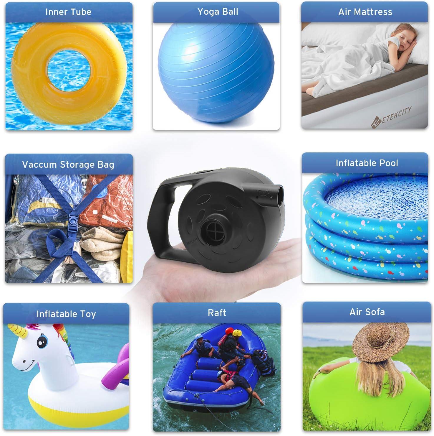imageEtekcity Air Pump for Inflatables Portable Electric Air Mattress Pump QuickFill Perfect InflatorDeflator for Couch Blow up Pool Floats Raft Bed Boat Toy with Nozzles 110120V BlackDark Black