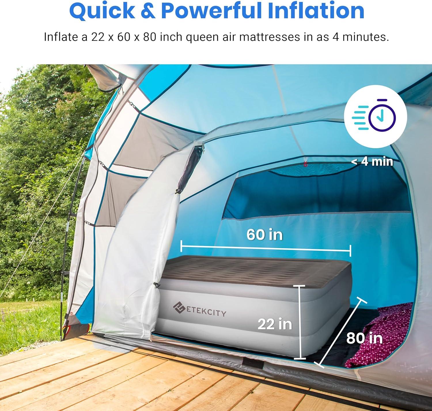 imageEtekcity Air Pump for Inflatables Portable Electric Air Mattress Pump QuickFill Perfect InflatorDeflator for Couch Blow up Pool Floats Raft Bed Boat Toy with Nozzles 110120V BlackBlack