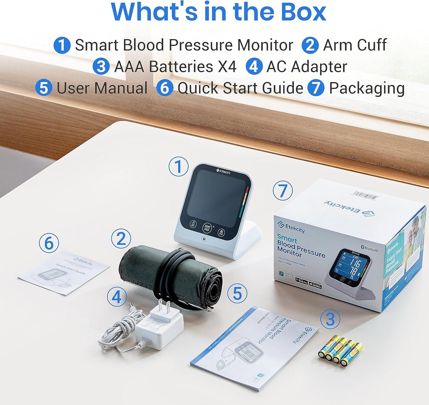 imageEtekcity Bluetooth Blood Pressure Monitor Smart Upper Arm Automatic BP Machine with App Rechargeable Wide Cuff 86quot165quot Irregular Heartbeat Detection Home Medical Diagnostic Kit Wearables