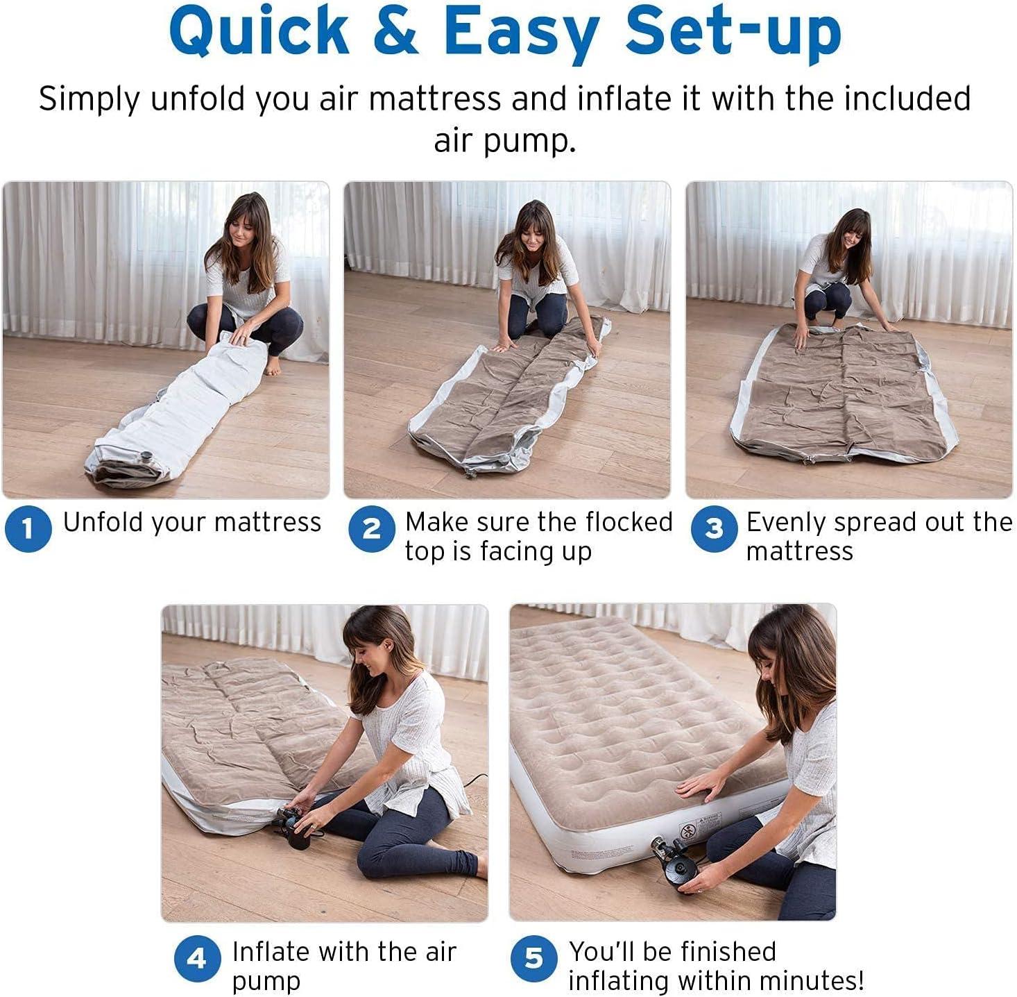 imageEtekcity Camping Air Mattress Inflatable Mattress Air Bed Queen Twin with Rechargeable Pump LeakProof Blow Up Mattress Raised Airbed  Height 9quot Storage Bag  BrownTwin