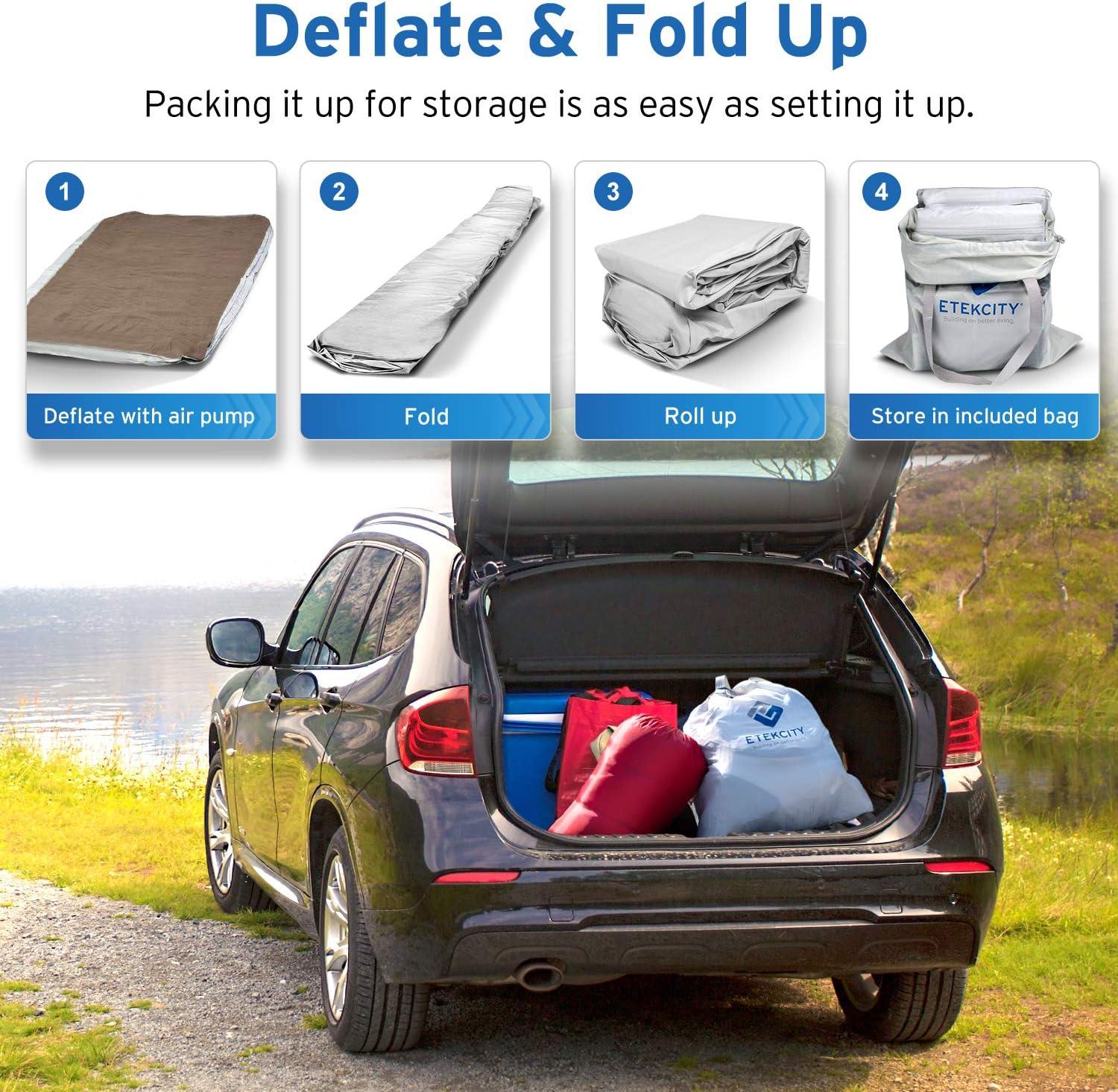 imageEtekcity Camping Air Mattress Inflatable Mattress Air Bed Queen Twin with Rechargeable Pump LeakProof Blow Up Mattress Raised Airbed  Height 9quot Storage Bag  BrownQueen