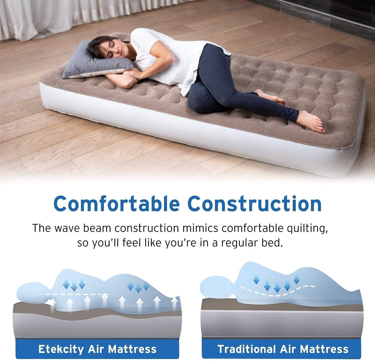 imageEtekcity Camping Air Mattress Inflatable Mattress Air Bed Queen Twin with Rechargeable Pump LeakProof Blow Up Mattress Raised Airbed  Height 9quot Storage Bag  BrownTwin