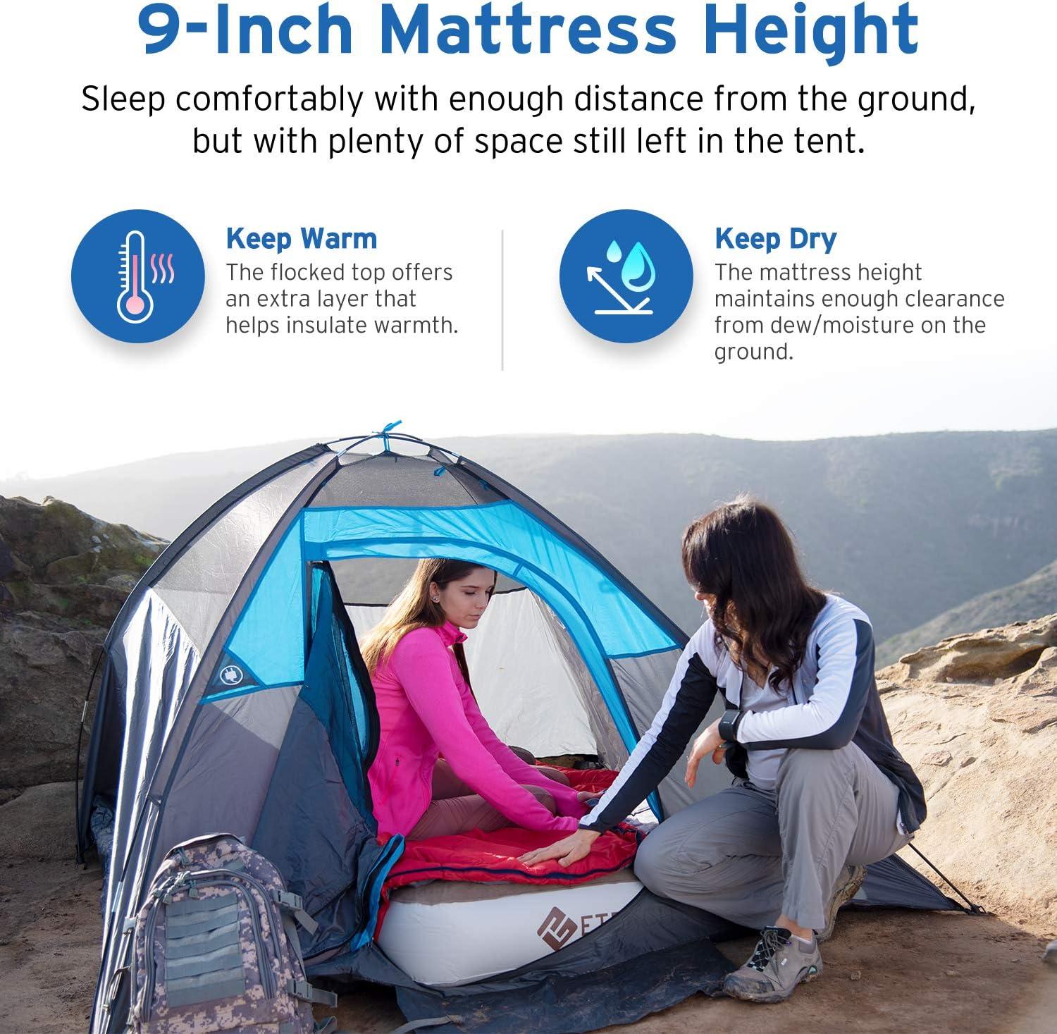 imageEtekcity Camping Air Mattress Inflatable Mattress Air Bed Queen Twin with Rechargeable Pump LeakProof Blow Up Mattress Raised Airbed  Height 9quot Storage Bag  BrownQueen