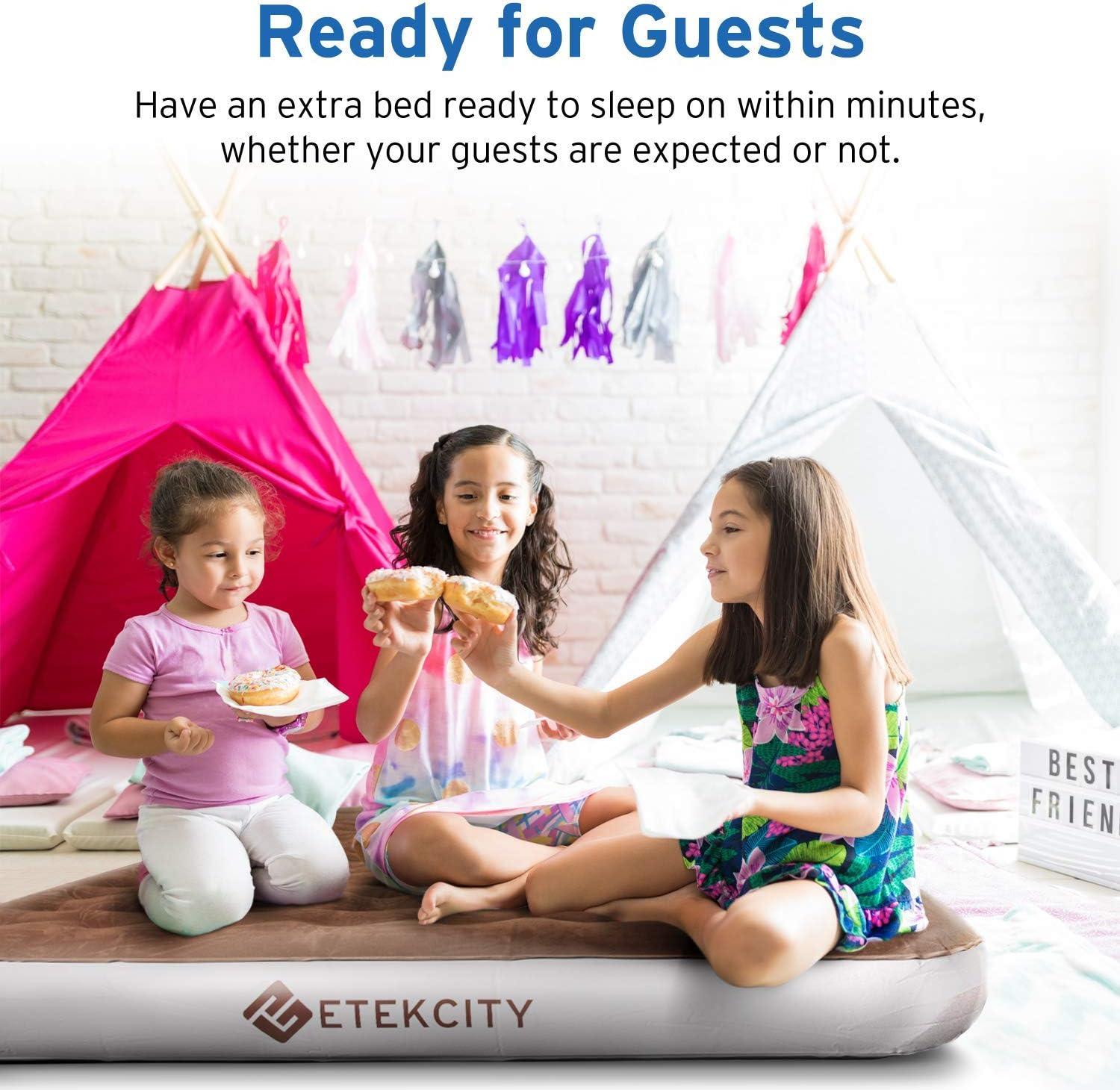 imageEtekcity Camping Air Mattress Inflatable Mattress Air Bed Queen Twin with Rechargeable Pump LeakProof Blow Up Mattress Raised Airbed  Height 9quot Storage Bag  BrownQueen