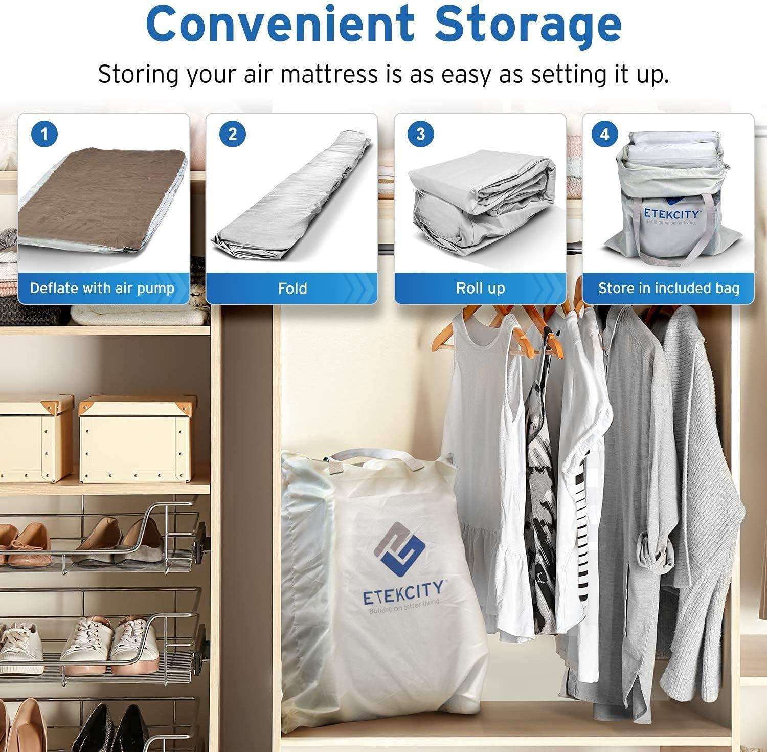 imageEtekcity Camping Air Mattress Inflatable Mattress Air Bed Queen Twin with Rechargeable Pump LeakProof Blow Up Mattress Raised Airbed  Height 9quot Storage Bag  BrownTwin