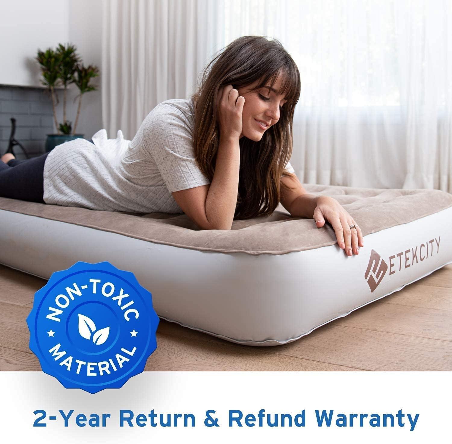 imageEtekcity Camping Air Mattress Inflatable Mattress Air Bed Queen Twin with Rechargeable Pump LeakProof Blow Up Mattress Raised Airbed  Height 9quot Storage Bag  BrownTwin