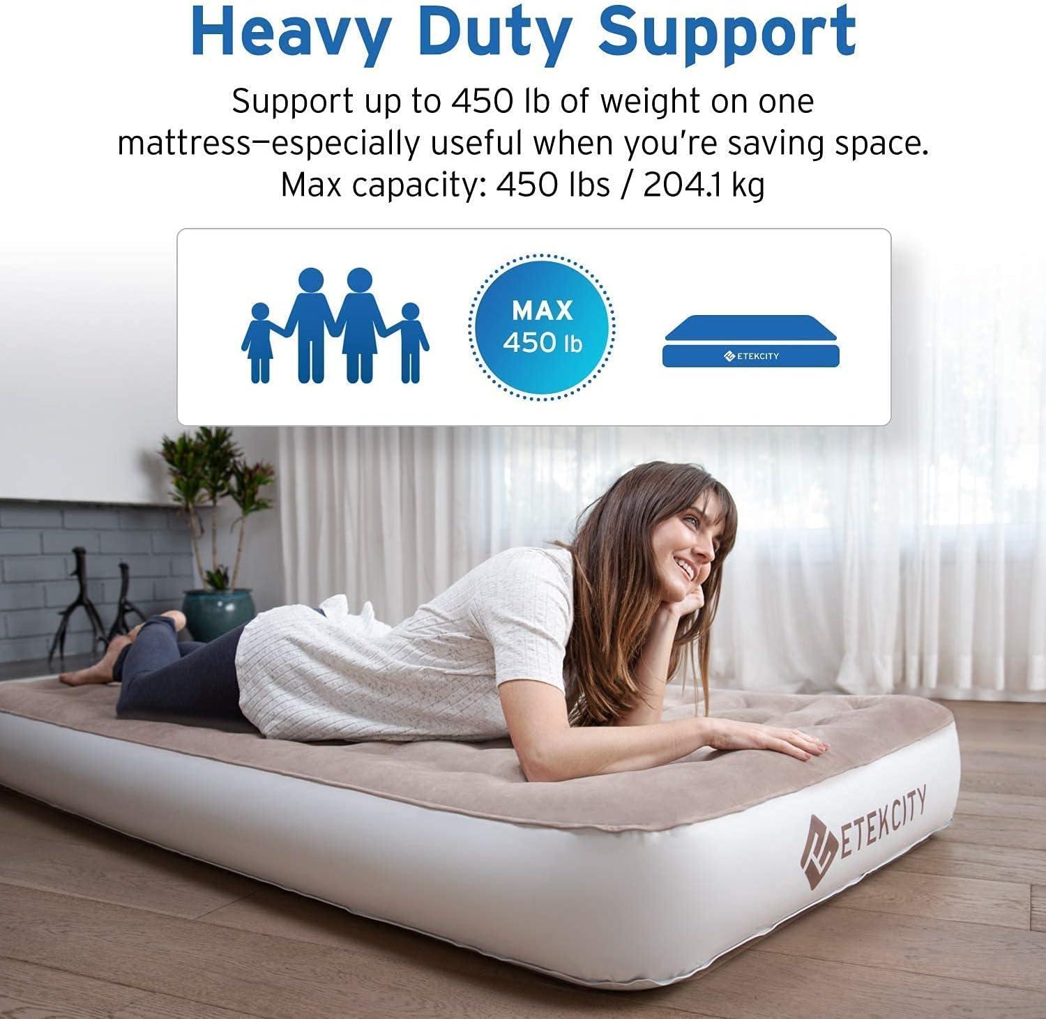 imageEtekcity Camping Air Mattress Inflatable Mattress Air Bed Queen Twin with Rechargeable Pump LeakProof Blow Up Mattress Raised Airbed  Height 9quot Storage Bag  BrownTwin