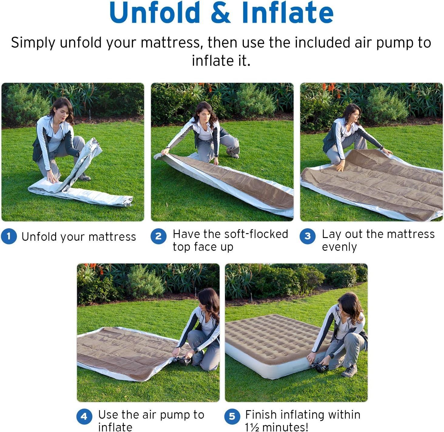 imageEtekcity Camping Air Mattress Inflatable Mattress Air Bed Queen Twin with Rechargeable Pump LeakProof Blow Up Mattress Raised Airbed  Height 9quot Storage Bag  BrownQueen