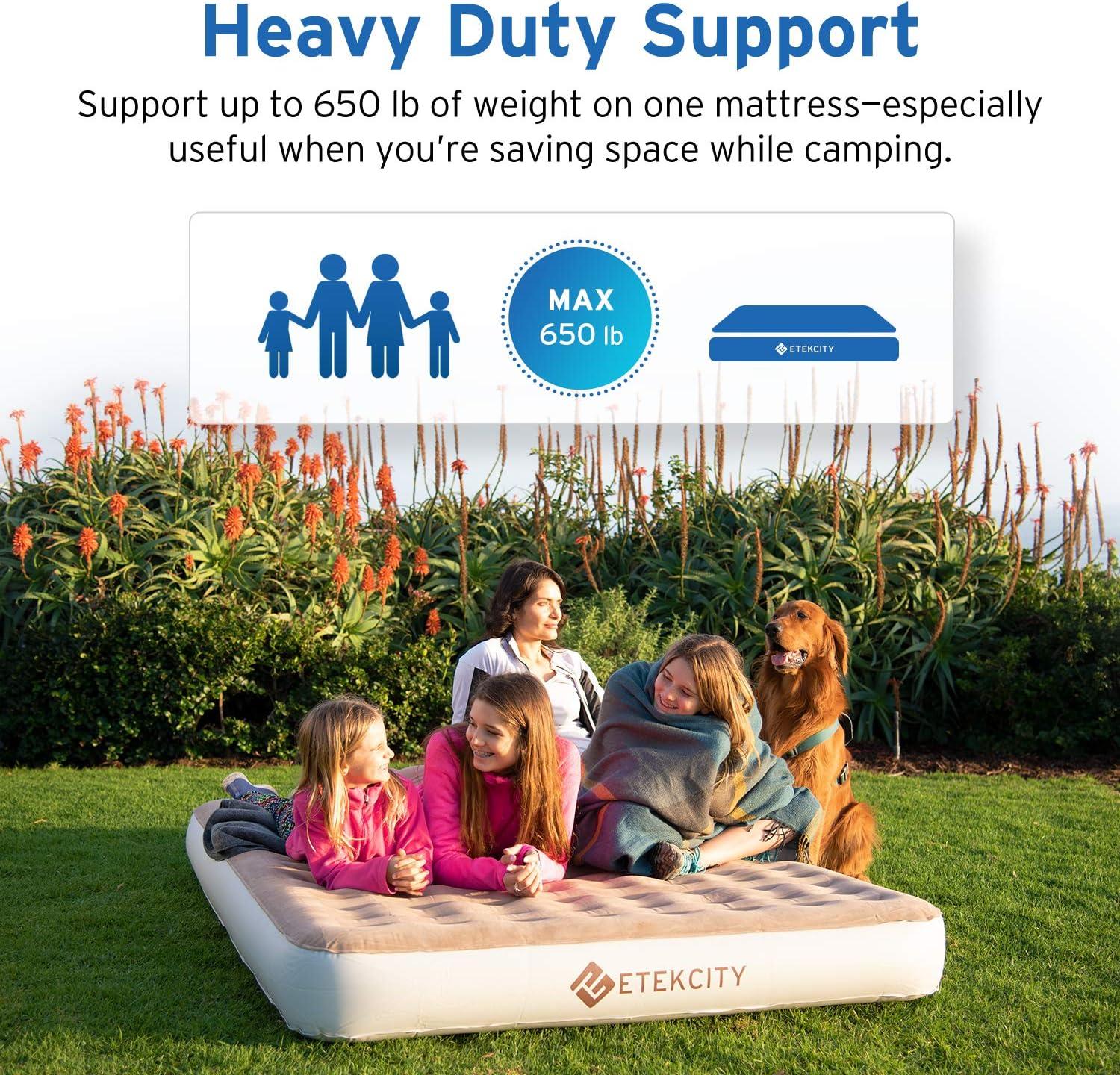 imageEtekcity Camping Air Mattress Inflatable Mattress Air Bed Queen Twin with Rechargeable Pump LeakProof Blow Up Mattress Raised Airbed  Height 9quot Storage Bag  BrownQueen