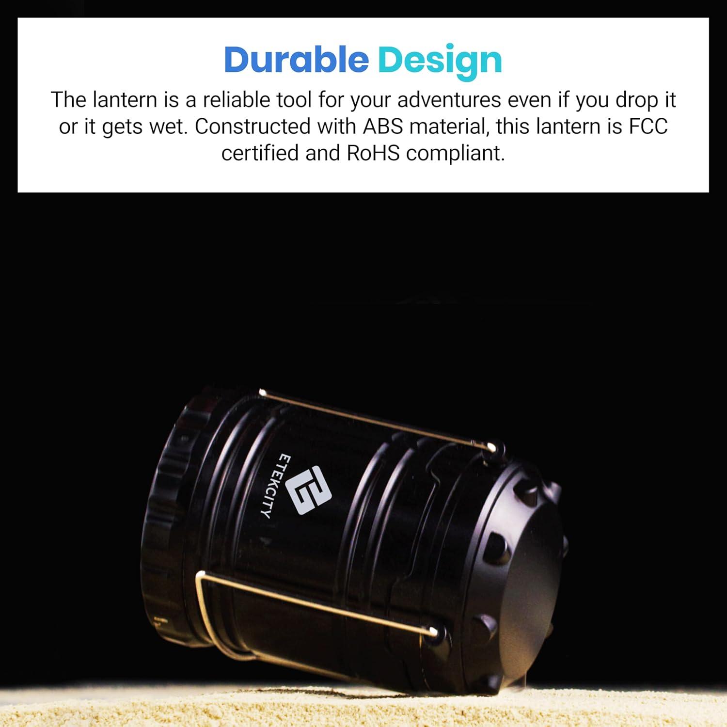 imageEtekcity Camping Lanterns for Power Outages 4 Pack Flashlight for Camping Essentials Survival Kit and Gear Hurricane Preparedness Items Emergency Led Battery Operated Lights Black