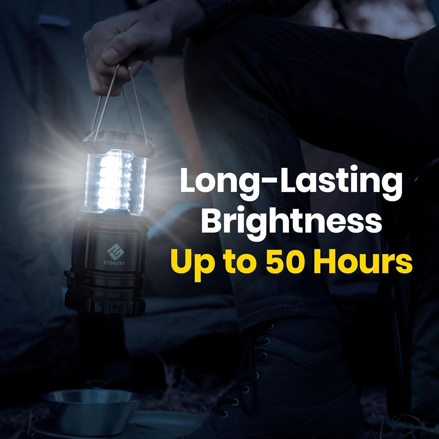 imageEtekcity Camping Lanterns for Power Outages 4 Pack Flashlight for Camping Essentials Survival Kit and Gear Hurricane Preparedness Items Emergency Led Battery Operated Lights Black