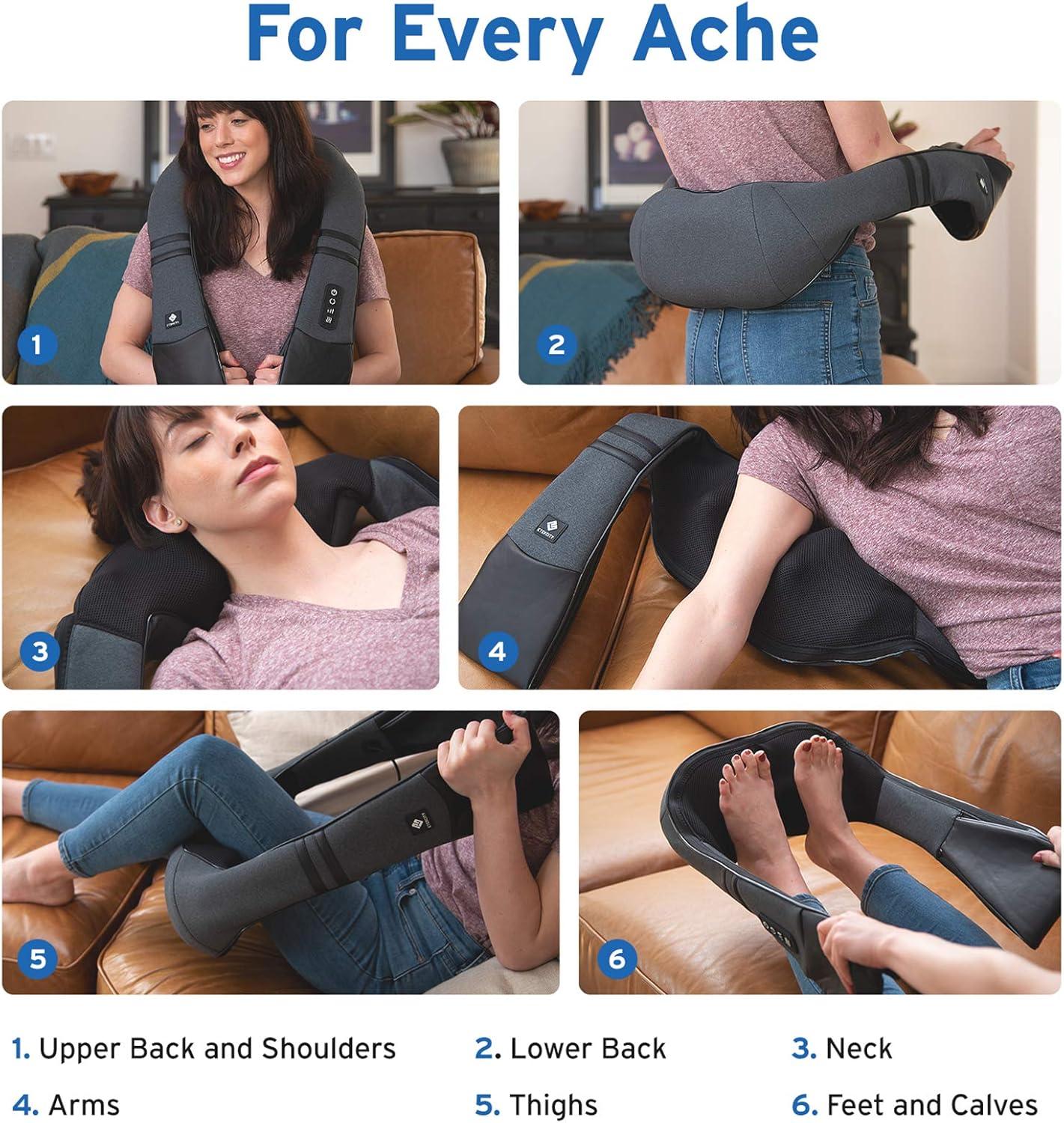 imageEtekcity Cordless Neck ampamp Back Massager with Heat Deep Tissue Shiatsu Rechargeable Shoulder Pain Relief Wearable 8 Nodes 3 Intensities BiDirectional 180Min Battery Soft PU Leather Best GiftGray