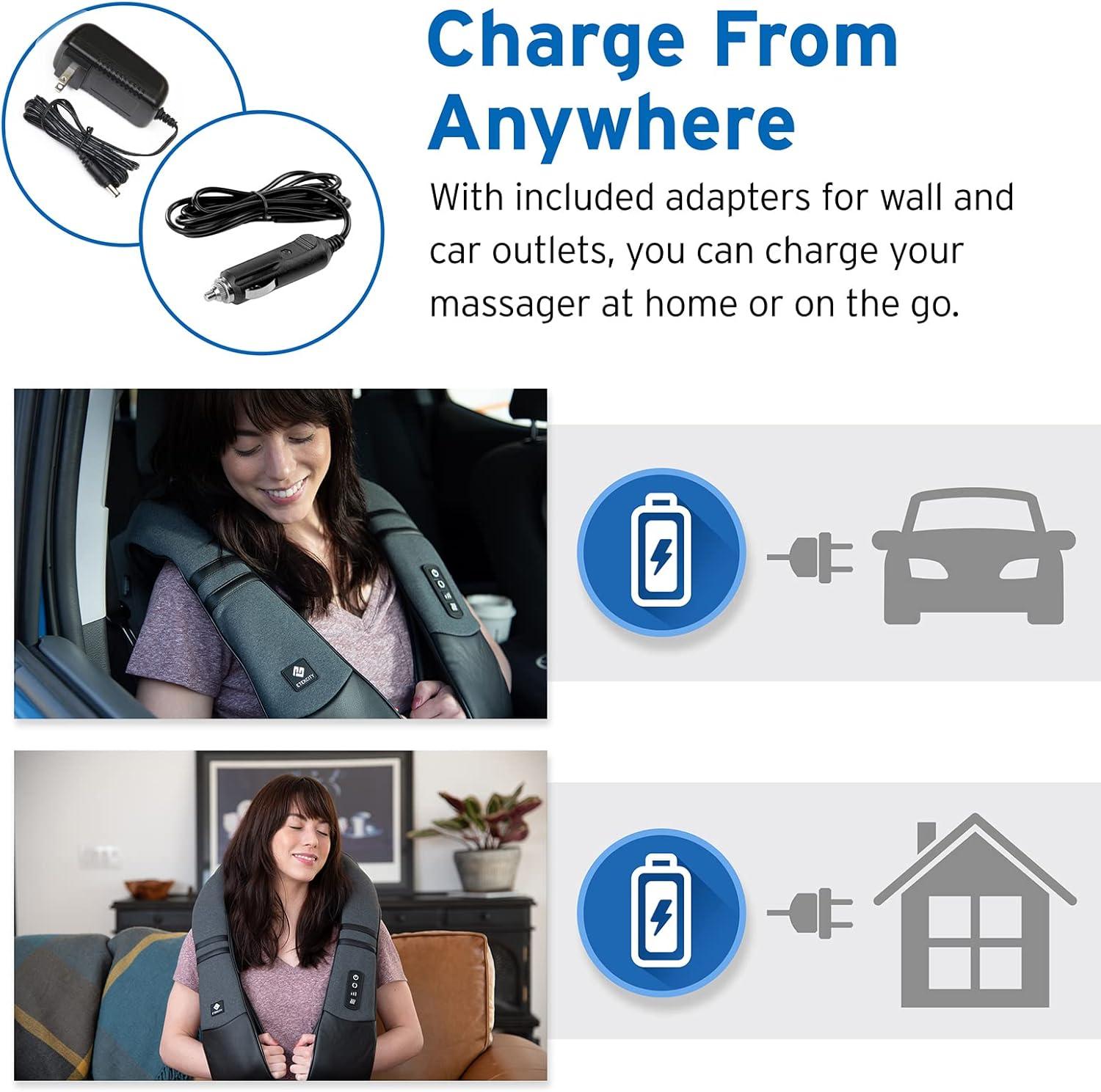 imageEtekcity Cordless Neck ampamp Back Massager with Heat Deep Tissue Shiatsu Rechargeable Shoulder Pain Relief Wearable 8 Nodes 3 Intensities BiDirectional 180Min Battery Soft PU Leather Best GiftGray