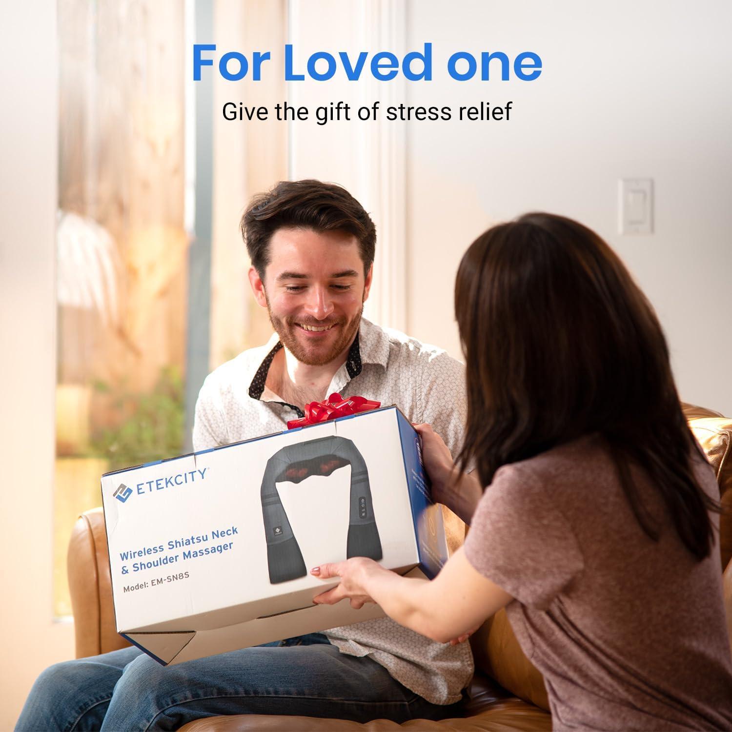 imageEtekcity Cordless Neck ampamp Back Massager with Heat Deep Tissue Shiatsu Rechargeable Shoulder Pain Relief Wearable 8 Nodes 3 Intensities BiDirectional 180Min Battery Soft PU Leather Best GiftGray