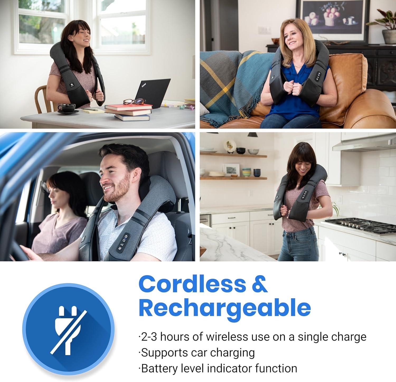 imageEtekcity Cordless Neck ampamp Back Massager with Heat Deep Tissue Shiatsu Rechargeable Shoulder Pain Relief Wearable 8 Nodes 3 Intensities BiDirectional 180Min Battery Soft PU Leather Best GiftGray