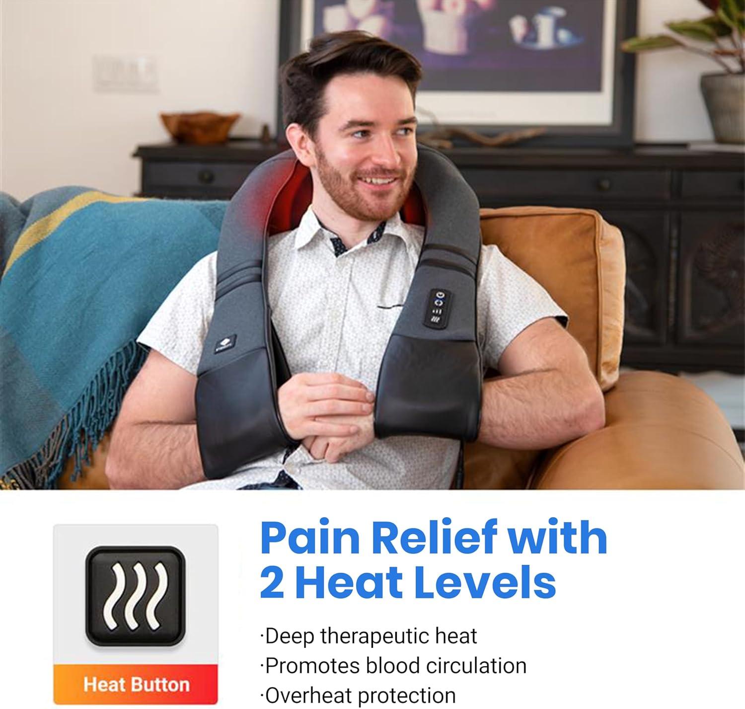 imageEtekcity Cordless Neck ampamp Back Massager with Heat Deep Tissue Shiatsu Rechargeable Shoulder Pain Relief Wearable 8 Nodes 3 Intensities BiDirectional 180Min Battery Soft PU Leather Best GiftGray