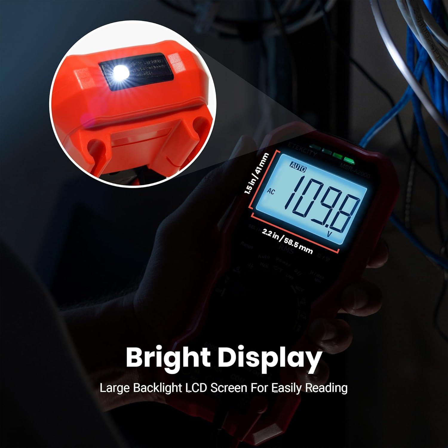 imageEtekcity Digital Multimeter Voltmeter Tester TRMS 6000 Counts AC DC Current Voltage Meter Amp Ohm Diode Capacitance Frequency Temperature NCV Resistance Red MSRA2000Upgrade