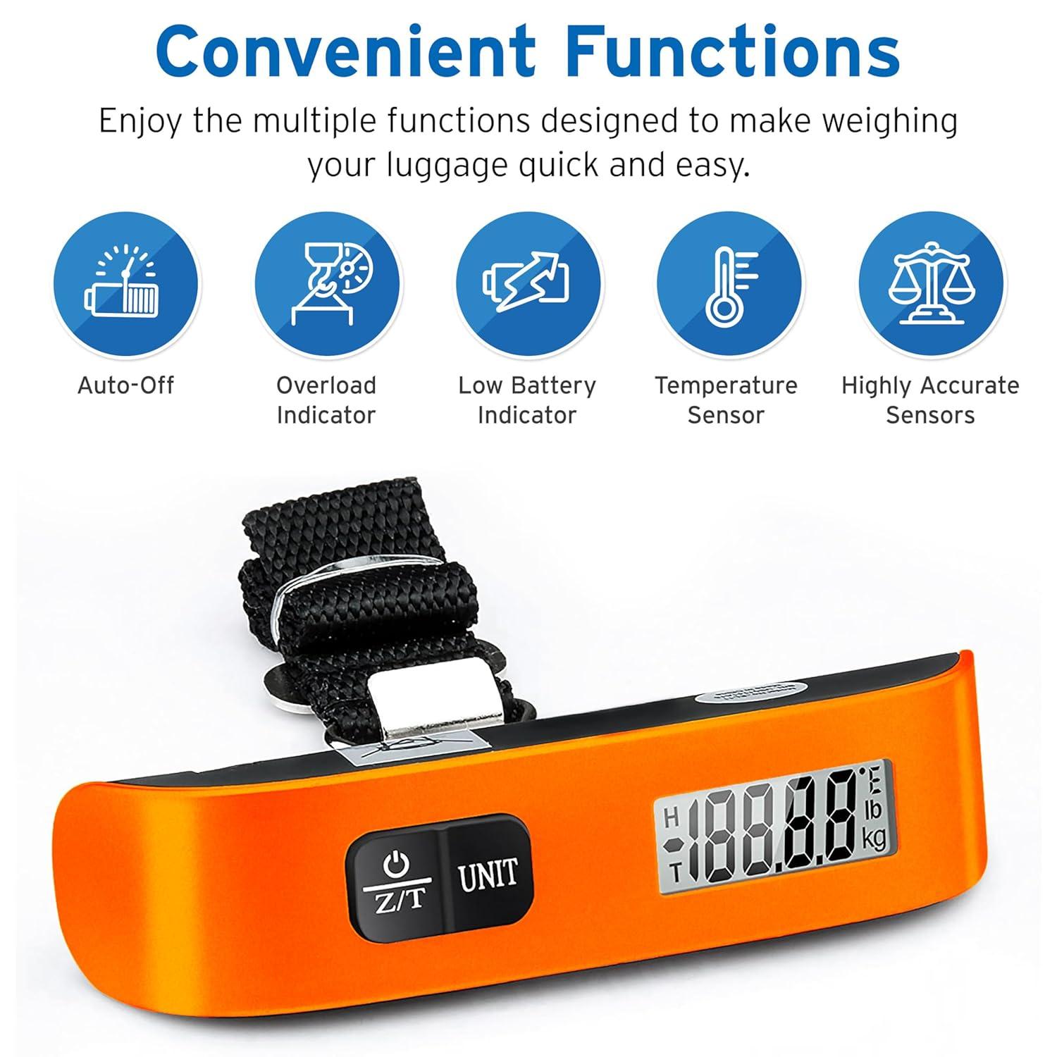 imageEtekcity Fishing Scale with Backlit LCD Display 110lb50kg Digital Electronic Hanging Hook Scale with Batteries and Carry Pouch Included Black NonSlip HandleOrange