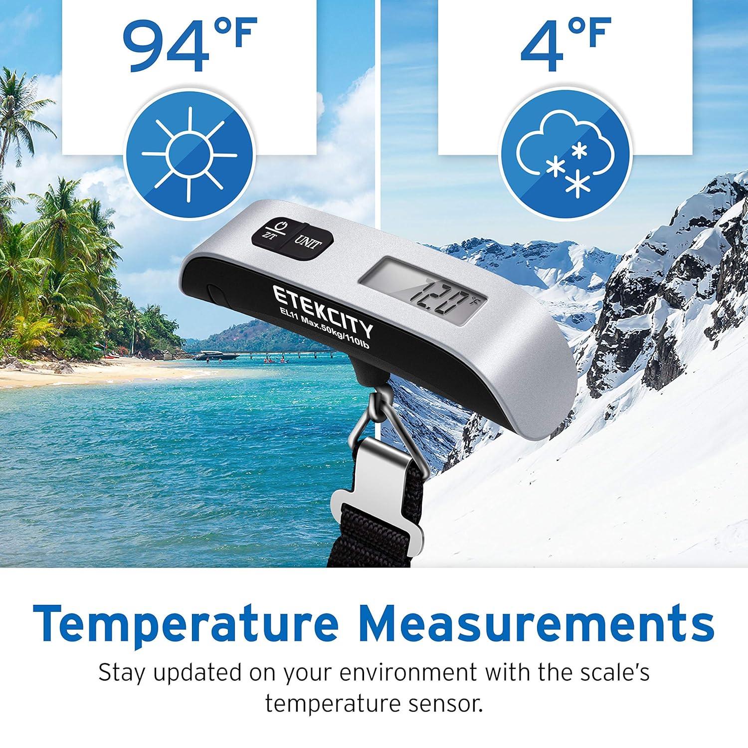 imageEtekcity Fishing Scale with Backlit LCD Display 110lb50kg Digital Electronic Hanging Hook Scale with Batteries and Carry Pouch Included Black NonSlip HandleAsh Silver