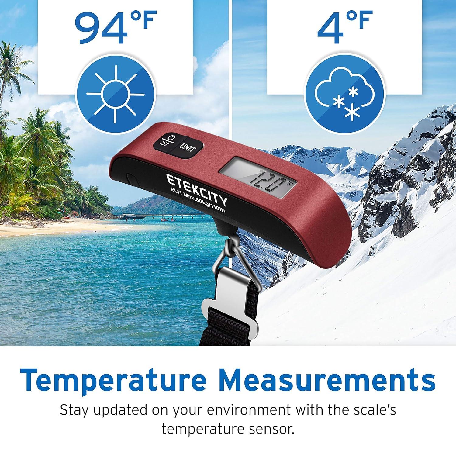 imageEtekcity Fishing Scale with Backlit LCD Display 110lb50kg Digital Electronic Hanging Hook Scale with Batteries and Carry Pouch Included Black NonSlip HandleClaret Red