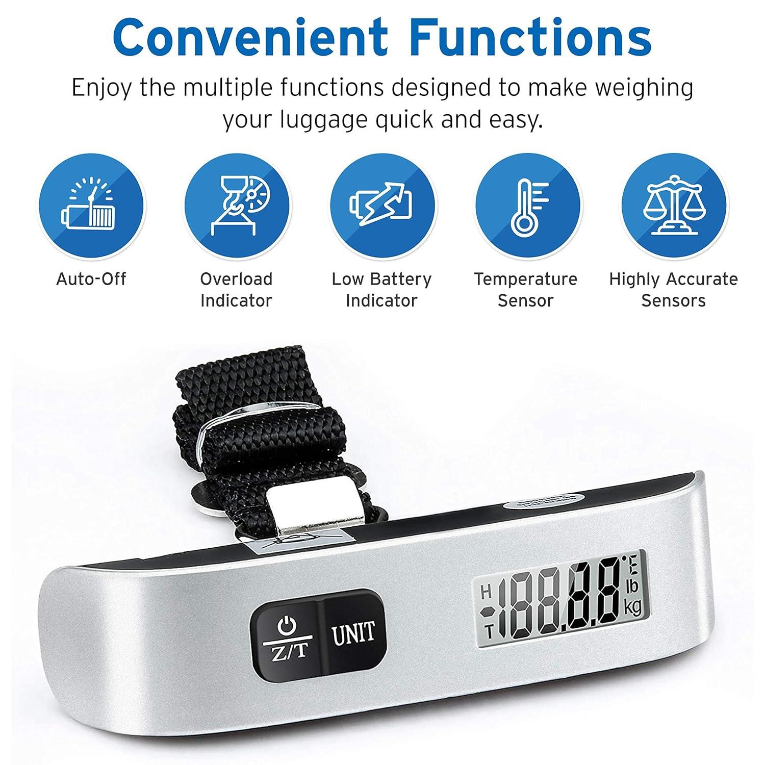 imageEtekcity Fishing Scale with Backlit LCD Display 110lb50kg Digital Electronic Hanging Hook Scale with Batteries and Carry Pouch Included Black NonSlip HandleAsh Silver