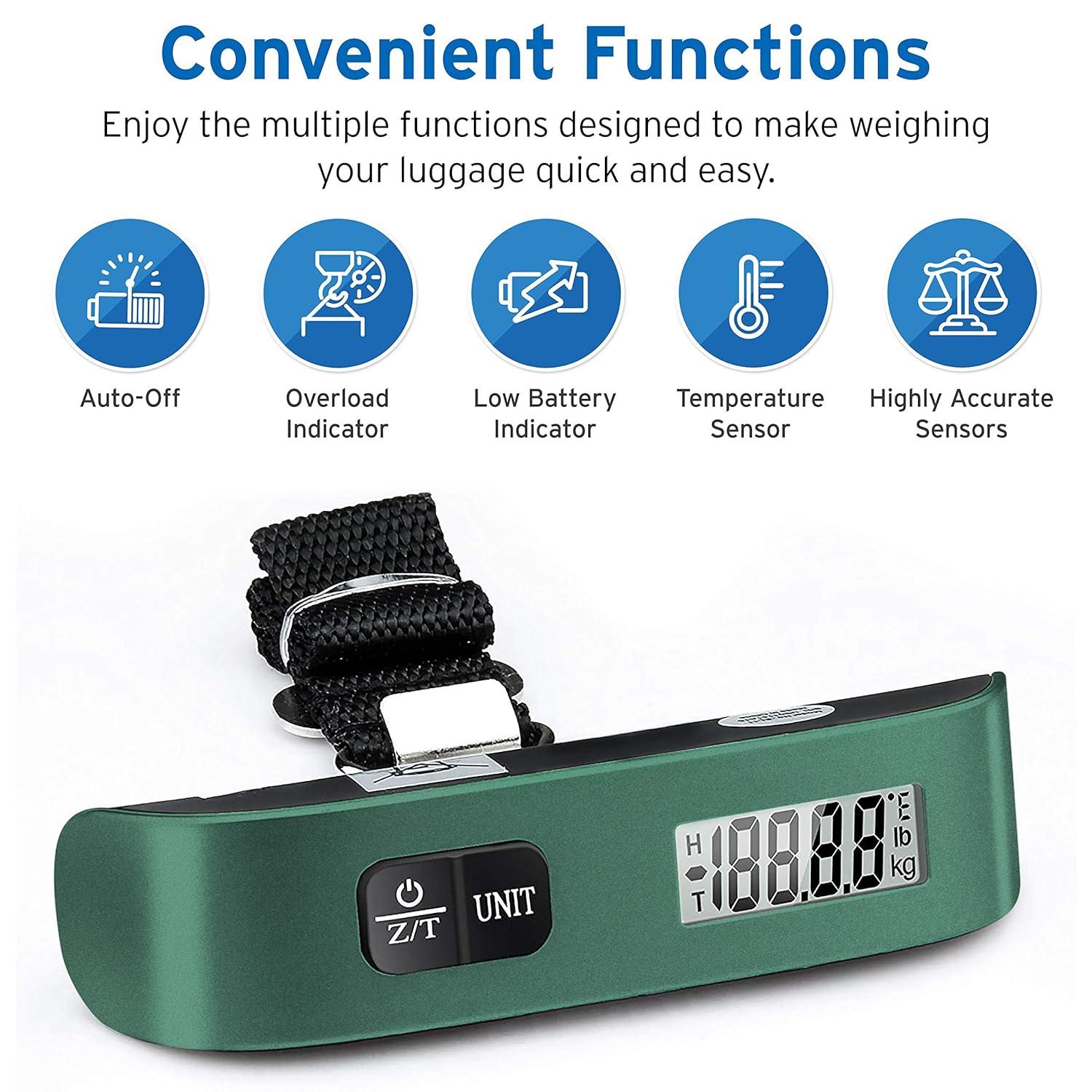 imageEtekcity Fishing Scale with Backlit LCD Display 110lb50kg Digital Electronic Hanging Hook Scale with Batteries and Carry Pouch Included Black NonSlip HandleGreen