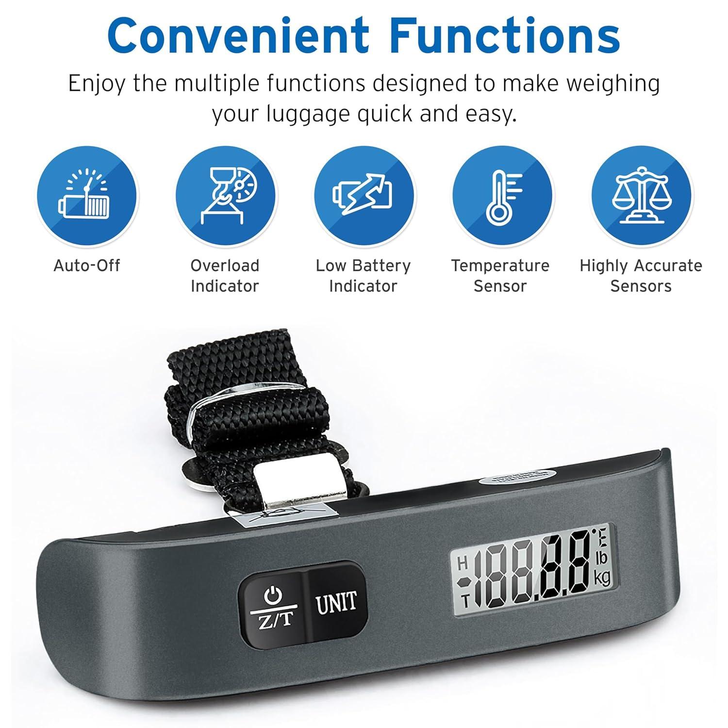 imageEtekcity Fishing Scale with Backlit LCD Display 110lb50kg Digital Electronic Hanging Hook Scale with Batteries and Carry Pouch Included Black NonSlip HandleCharcoal Gray