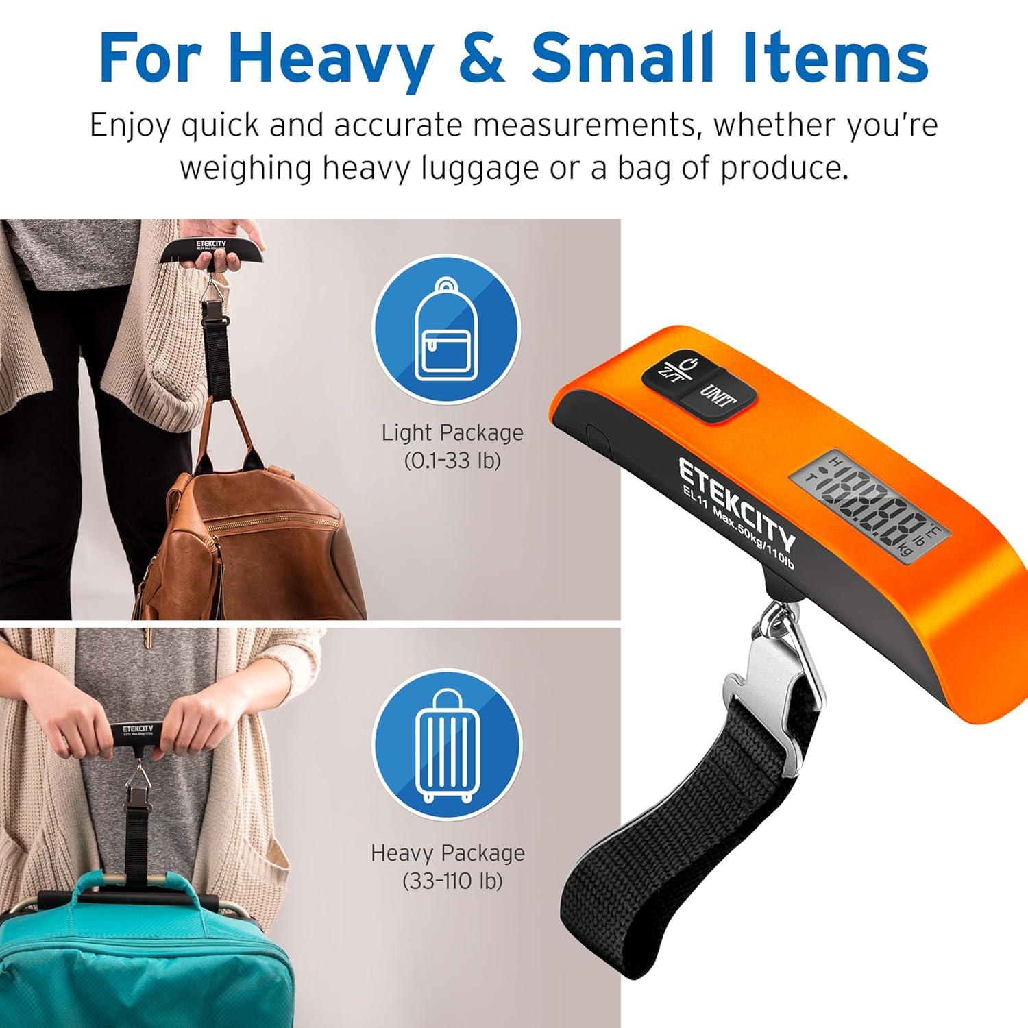imageEtekcity Fishing Scale with Backlit LCD Display 110lb50kg Digital Electronic Hanging Hook Scale with Batteries and Carry Pouch Included Black NonSlip HandleOrange