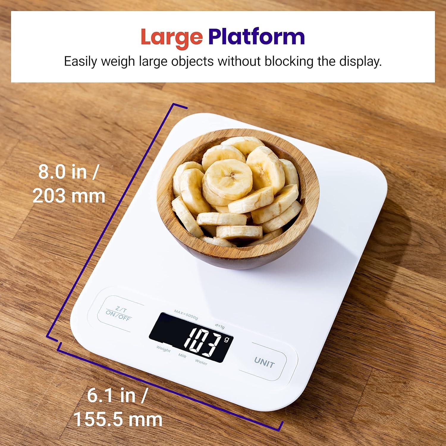 imageEtekcity Food Kitchen Scale Digital Grams and Ounces for Weight Loss Baking Cooking Keto and Meal Prep LCD Display Medium 304 Stainless SteelLarge SizeWhite