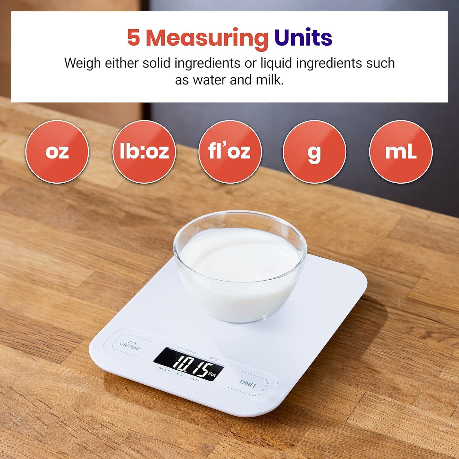 imageEtekcity Food Kitchen Scale Digital Grams and Ounces for Weight Loss Baking Cooking Keto and Meal Prep LCD Display Medium 304 Stainless SteelLarge SizeWhite