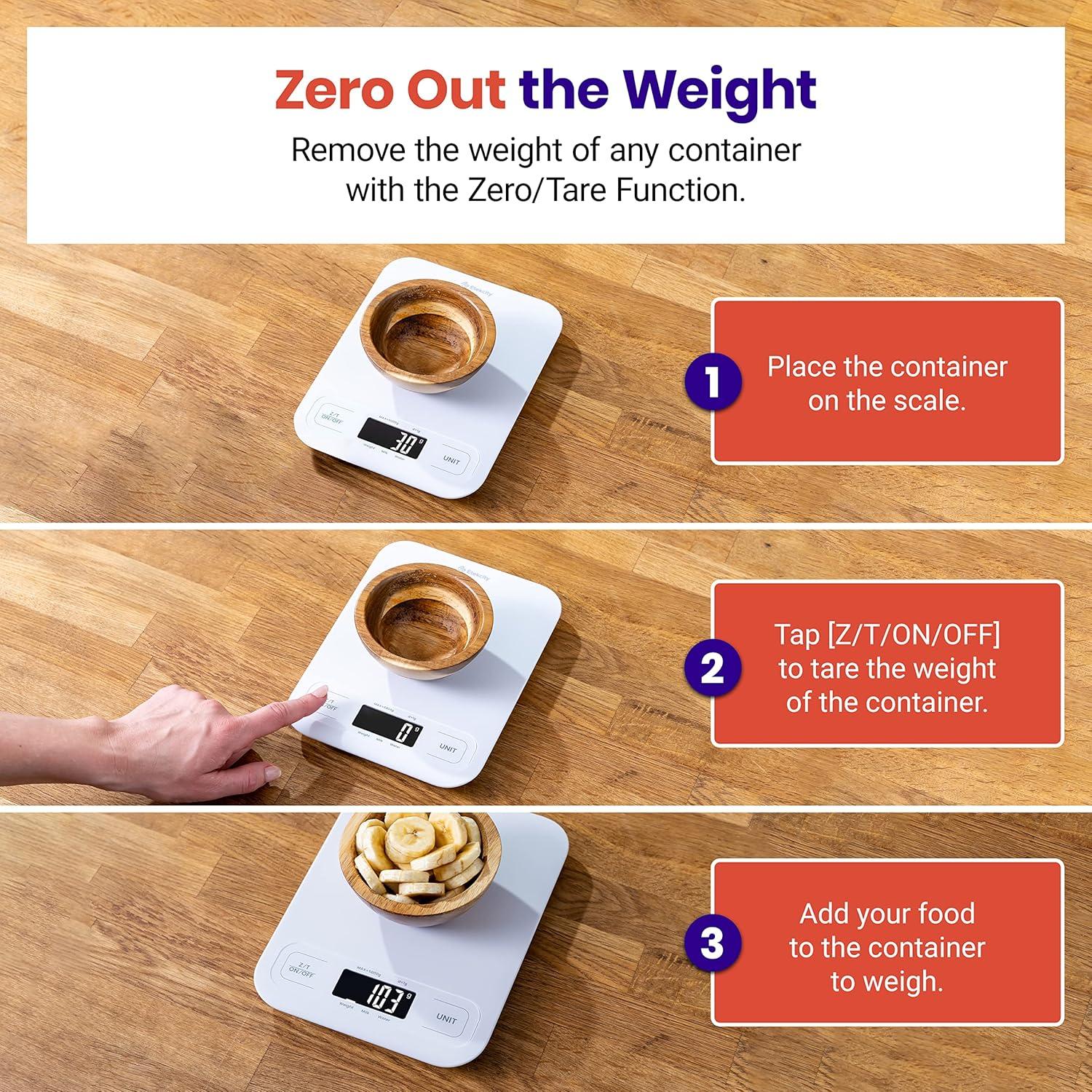 imageEtekcity Food Kitchen Scale Digital Grams and Ounces for Weight Loss Baking Cooking Keto and Meal Prep LCD Display Medium 304 Stainless SteelLarge SizeWhite