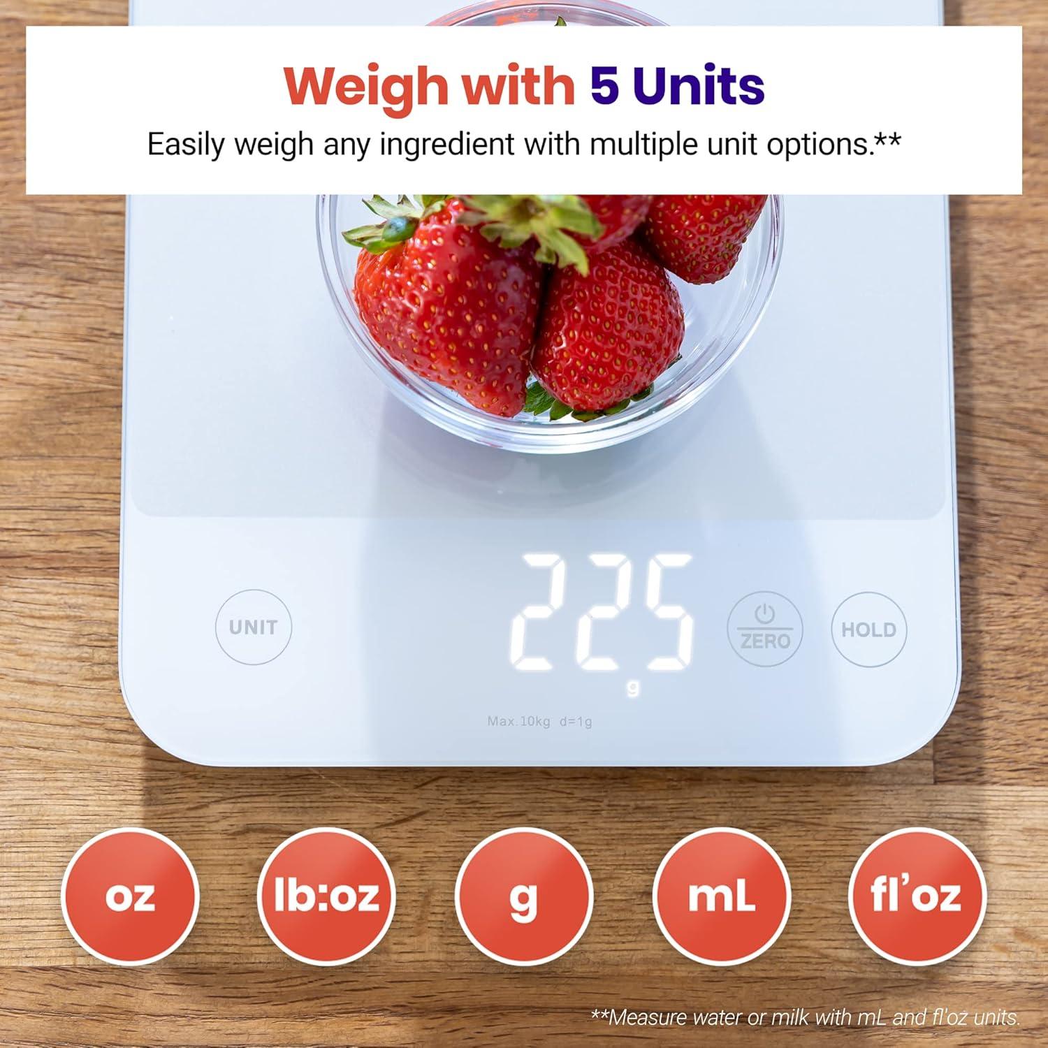 imageEtekcity Food Kitchen Scale Digital Grams and Ounces for Weight Loss Baking Cooking Keto and Meal Prep LCD Display Medium 304 Stainless SteelLarge22lb
