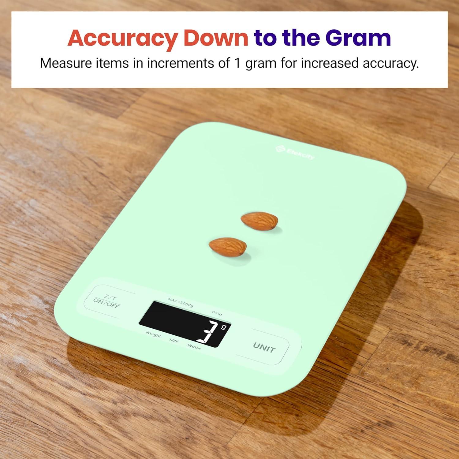 imageEtekcity Food Kitchen Scale Digital Grams and Ounces for Weight Loss Baking Cooking Keto and Meal Prep LCD Display Medium 304 Stainless SteelLargeGreen