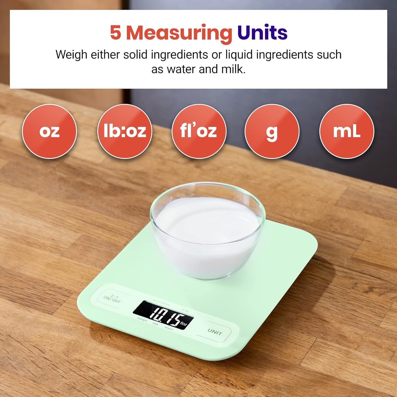 imageEtekcity Food Kitchen Scale Digital Grams and Ounces for Weight Loss Baking Cooking Keto and Meal Prep LCD Display Medium 304 Stainless SteelLargeGreen