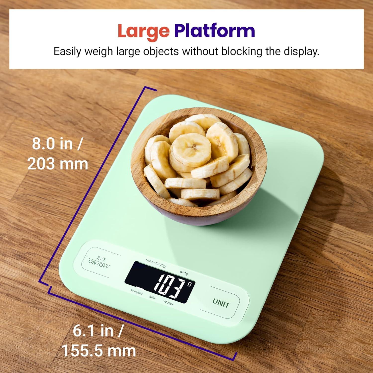 imageEtekcity Food Kitchen Scale Digital Grams and Ounces for Weight Loss Baking Cooking Keto and Meal Prep LCD Display Medium 304 Stainless SteelLargeGreen
