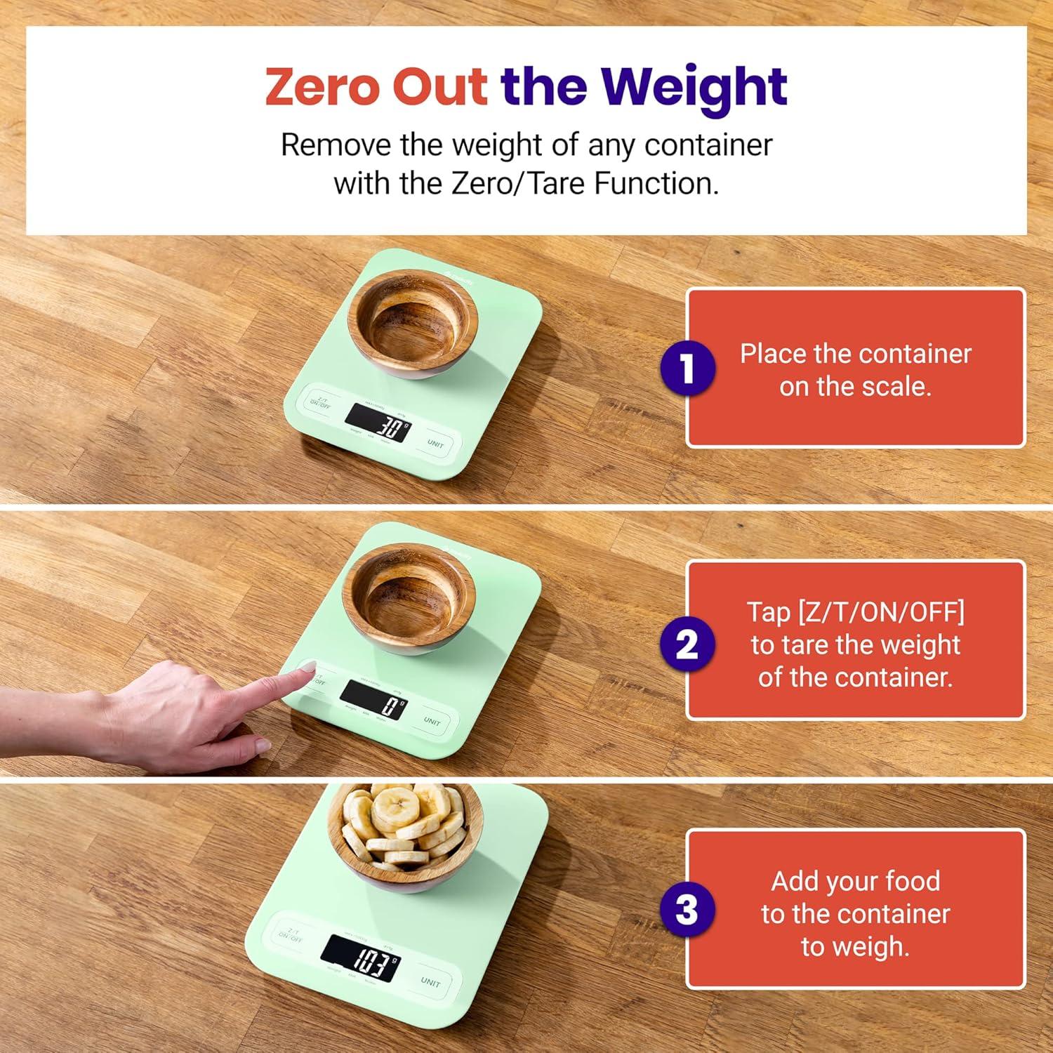 imageEtekcity Food Kitchen Scale Digital Grams and Ounces for Weight Loss Baking Cooking Keto and Meal Prep LCD Display Medium 304 Stainless SteelLargeGreen