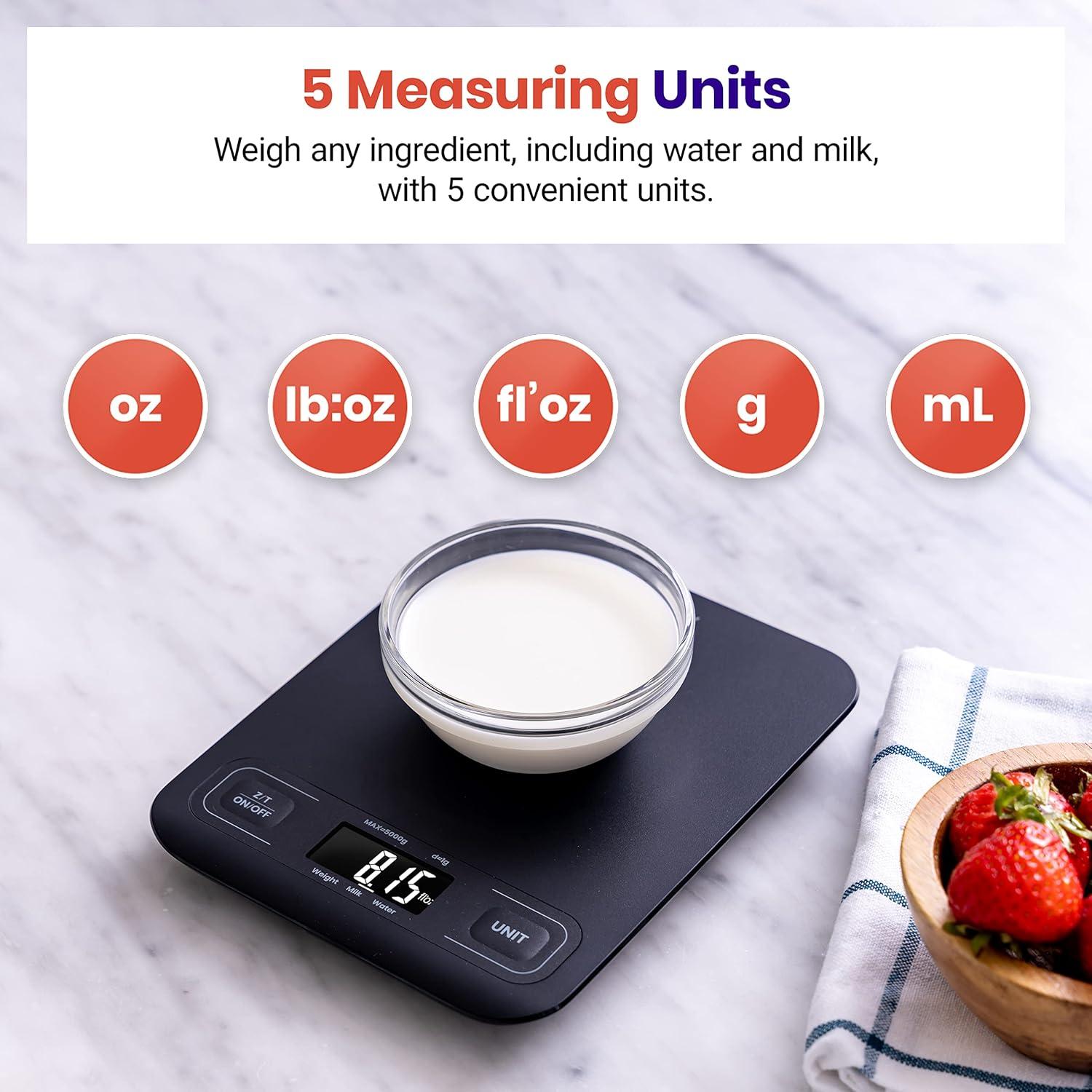imageEtekcity Food Kitchen Scale Digital Grams and Ounces for Weight Loss Baking Cooking Keto and Meal Prep LCD Display Medium 304 Stainless SteelMedium SizeBlack