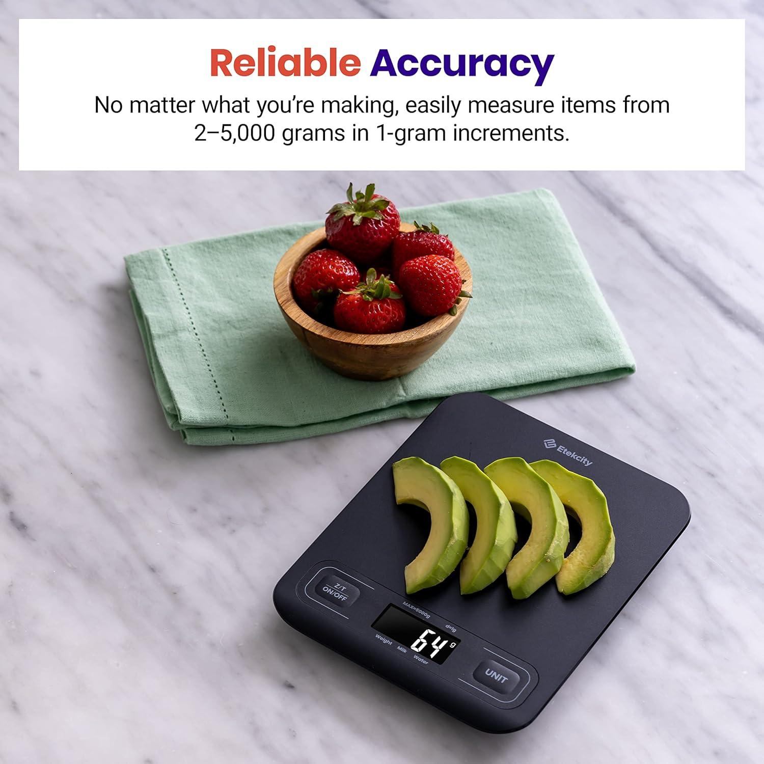imageEtekcity Food Kitchen Scale Digital Grams and Ounces for Weight Loss Baking Cooking Keto and Meal Prep LCD Display Medium 304 Stainless SteelMedium SizeBlack