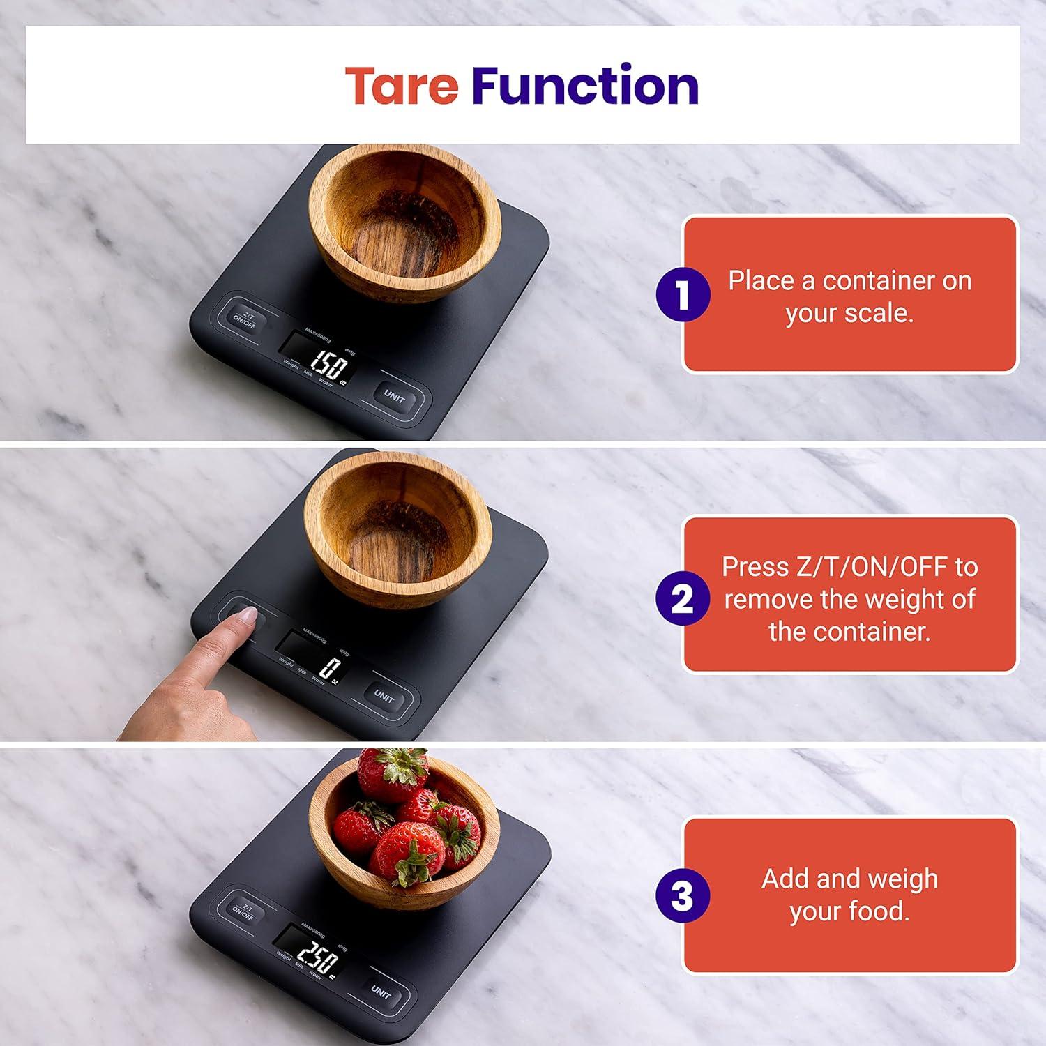 imageEtekcity Food Kitchen Scale Digital Grams and Ounces for Weight Loss Baking Cooking Keto and Meal Prep LCD Display Medium 304 Stainless SteelMedium SizeBlack