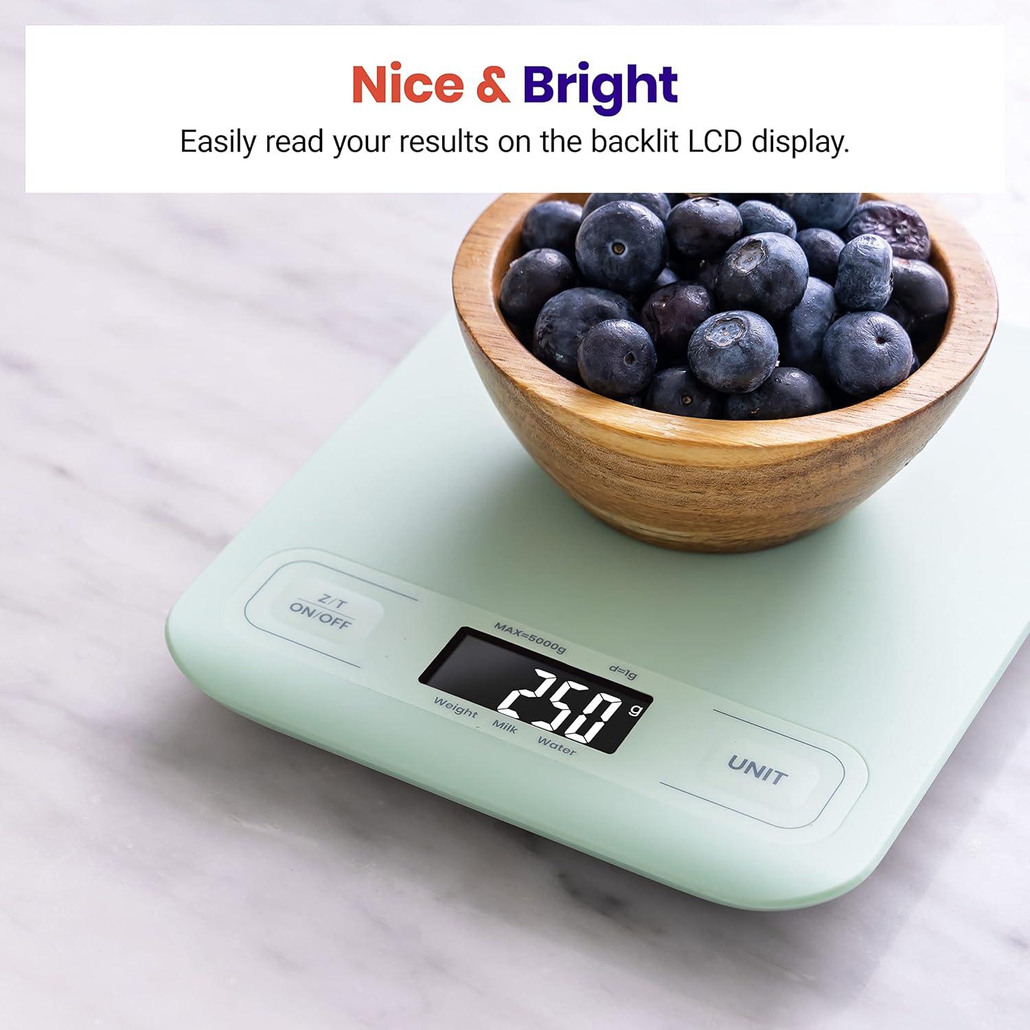 imageEtekcity Food Kitchen Scale Digital Grams and Ounces for Weight Loss Baking Cooking Keto and Meal Prep LCD Display Medium 304 Stainless SteelMediumGreen