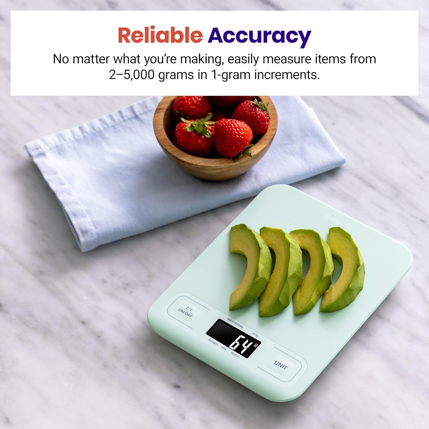 imageEtekcity Food Kitchen Scale Digital Grams and Ounces for Weight Loss Baking Cooking Keto and Meal Prep LCD Display Medium 304 Stainless SteelMediumGreen