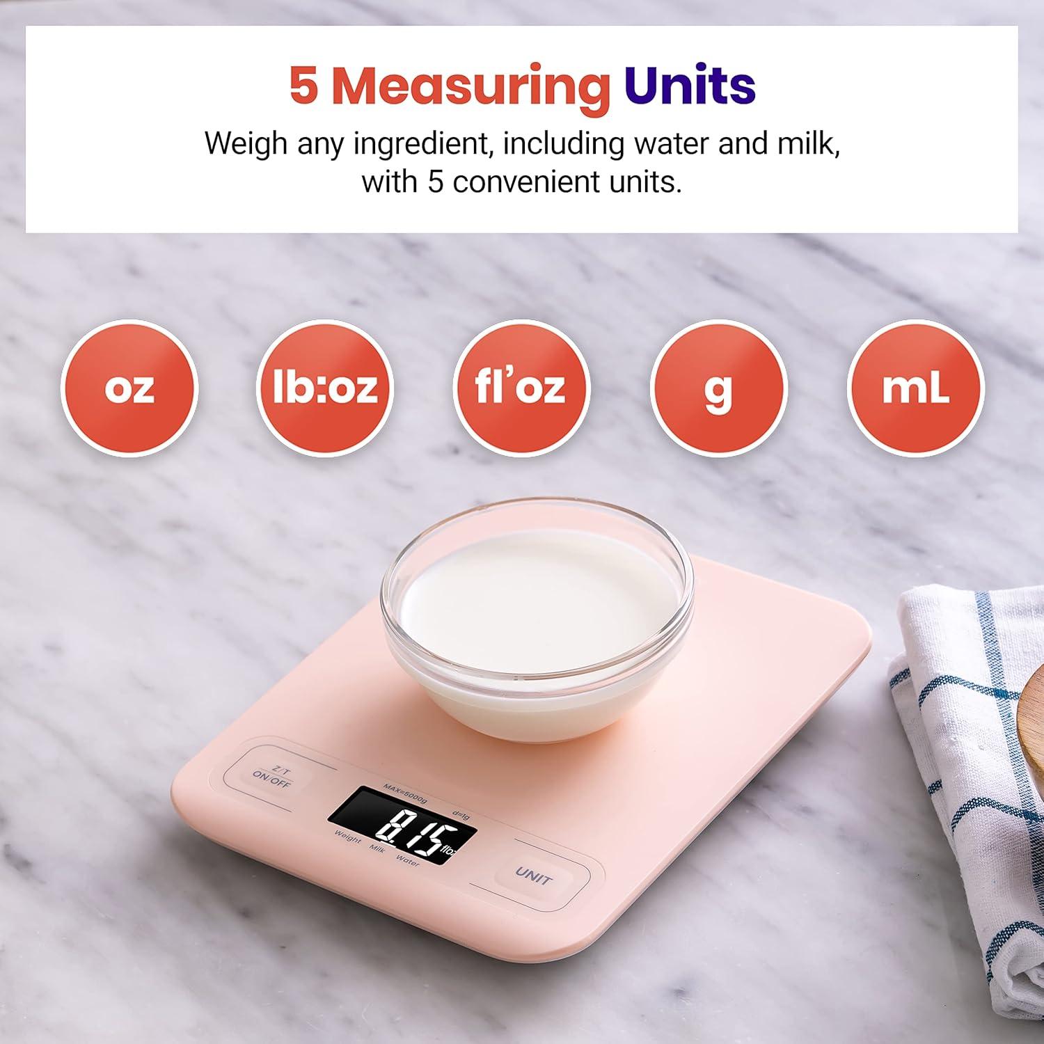 imageEtekcity Food Kitchen Scale Digital Grams and Ounces for Weight Loss Baking Cooking Keto and Meal Prep LCD Display Medium 304 Stainless SteelMediumPink