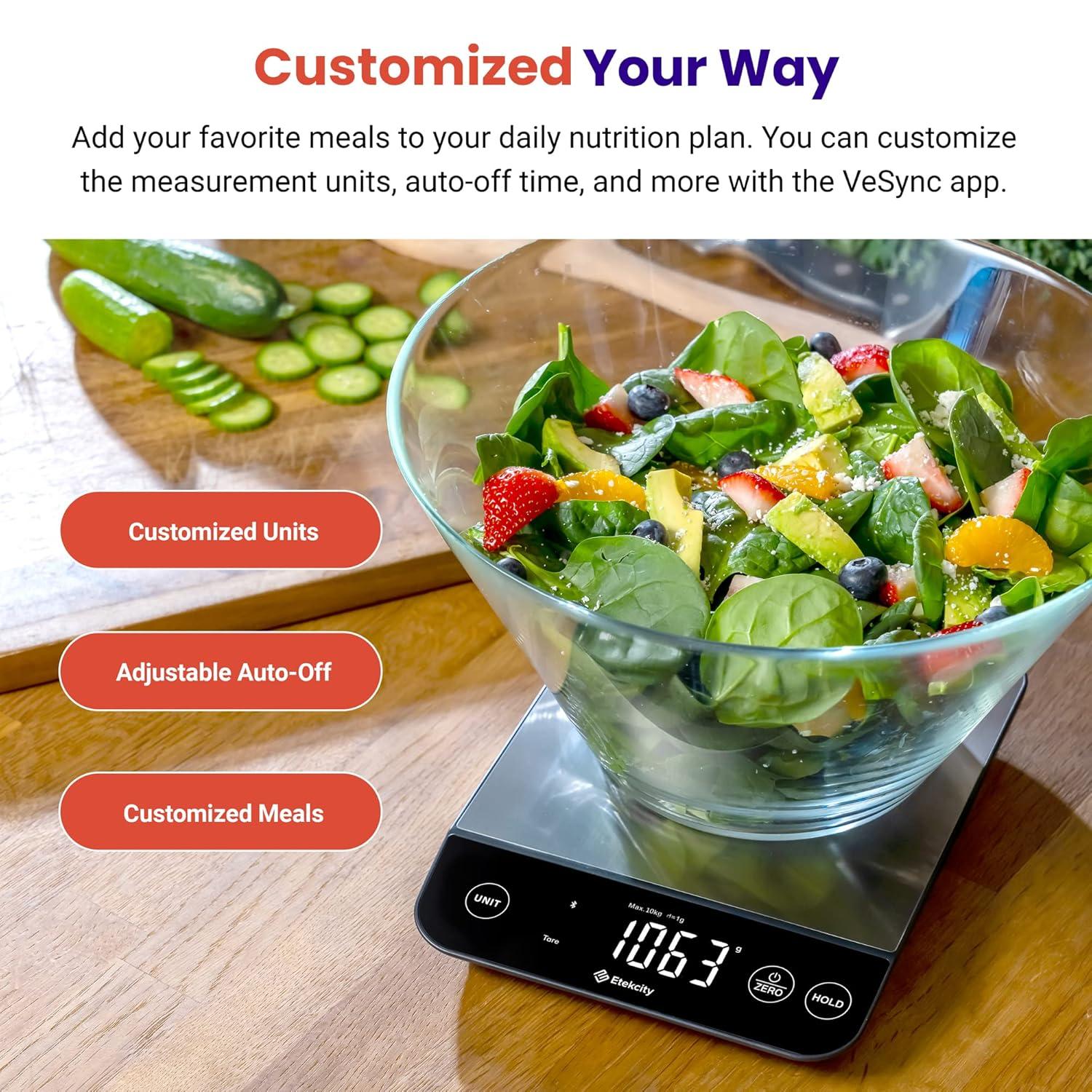 imageEtekcity Food Kitchen Scale Digital Grams and Ounces for Weight Loss Baking Cooking Keto and Meal Prep LCD Display Medium 304 Stainless SteelSmartStainless Steel