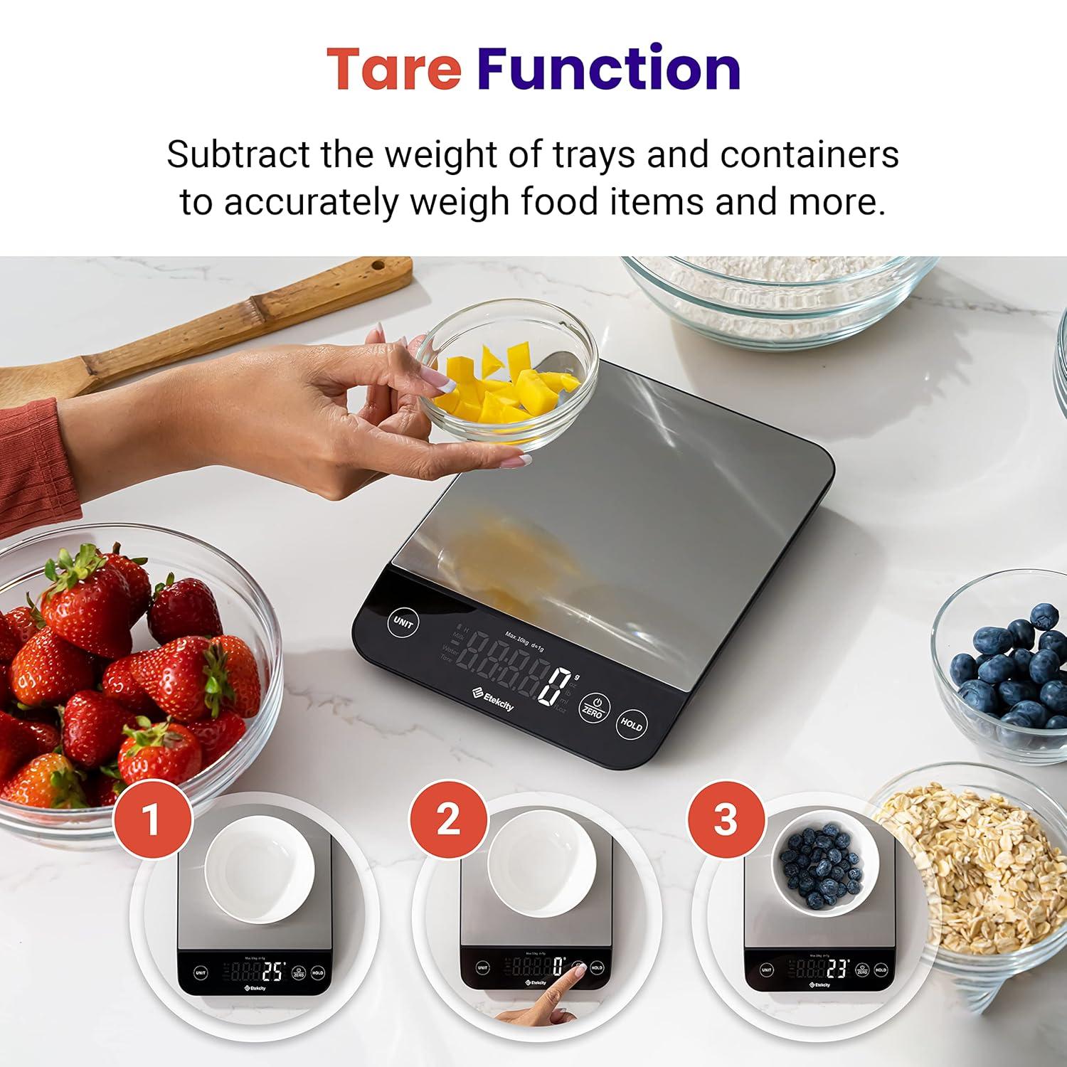imageEtekcity Food Kitchen Scale Digital Grams and Ounces for Weight Loss Baking Cooking Keto and Meal Prep LCD Display Medium 304 Stainless SteelSmartStainless Steel